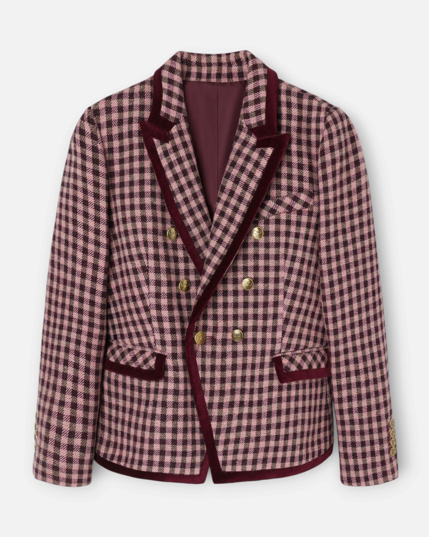 Imagem 0 de Blazer Cruzado com Debrum de Veludo Aos Quadrados Vichy