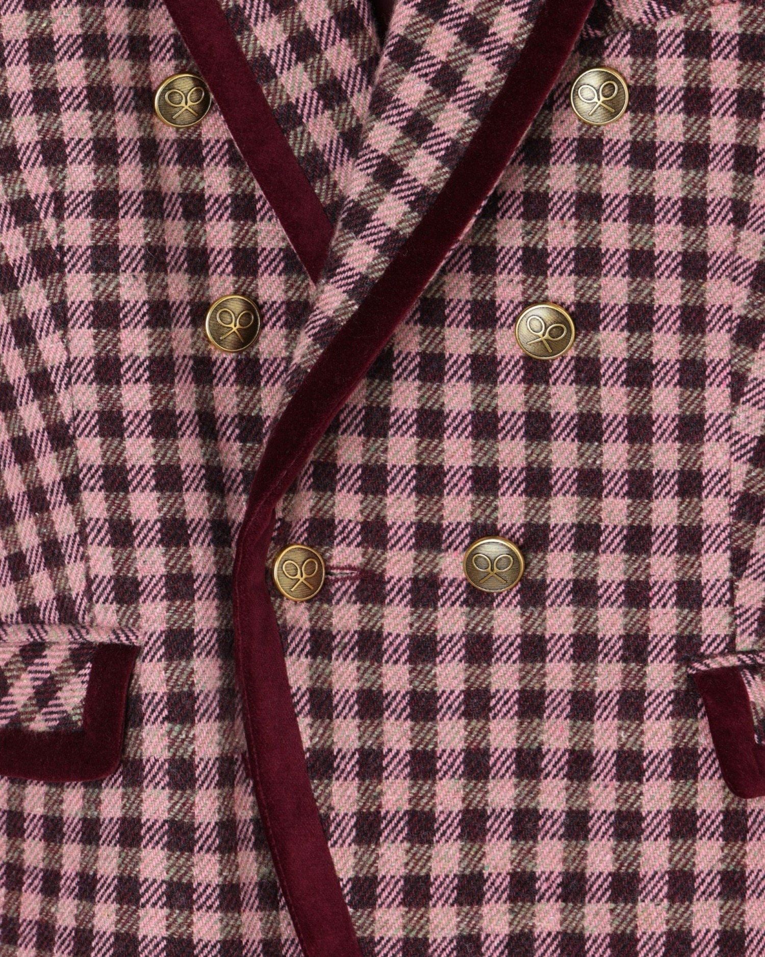 Blazer Cruzado com Debrum de Veludo Aos Quadrados Vichy Rosa-claro-2