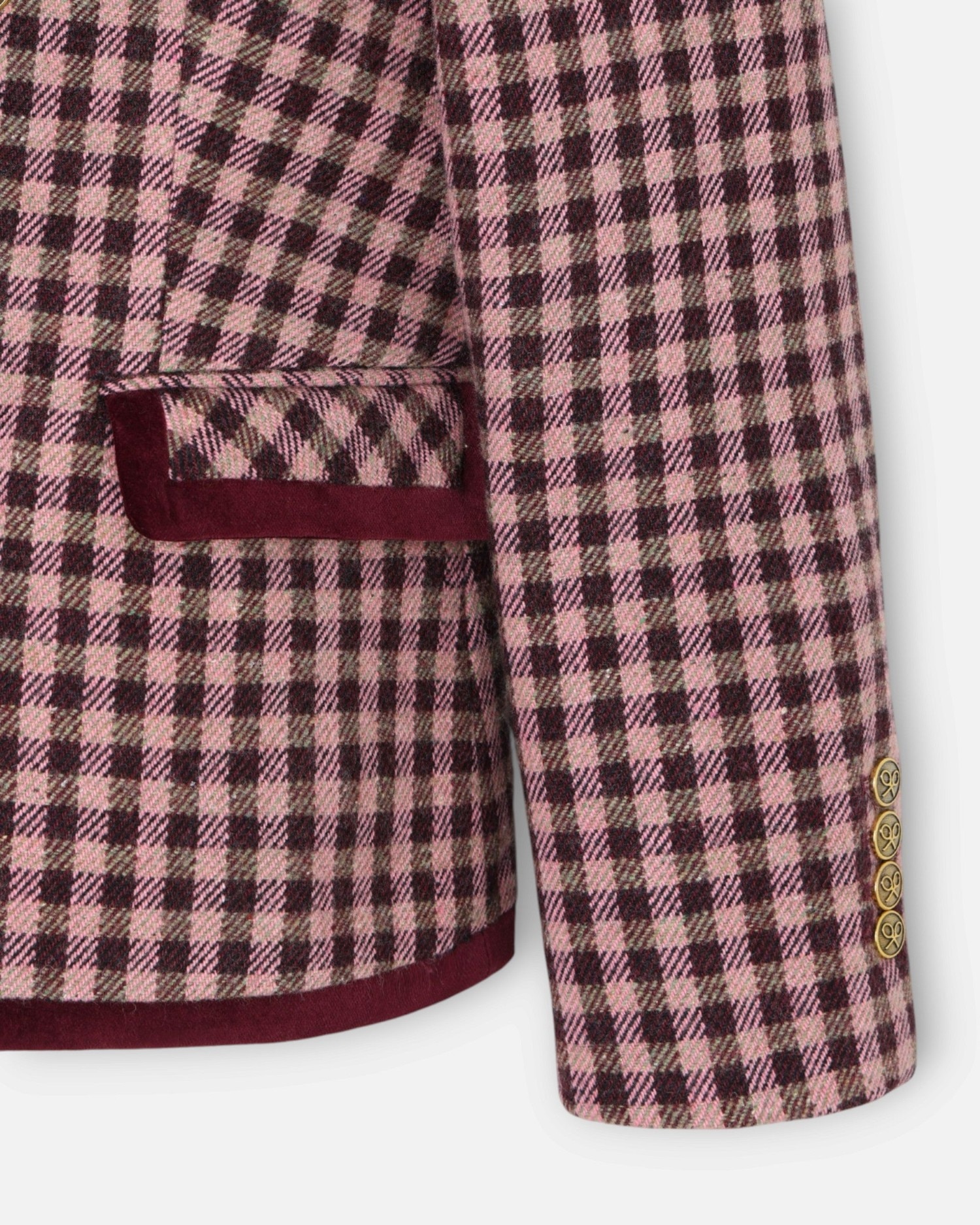Blazer Cruzado com Debrum de Veludo Aos Quadrados Vichy Rosa-claro-3