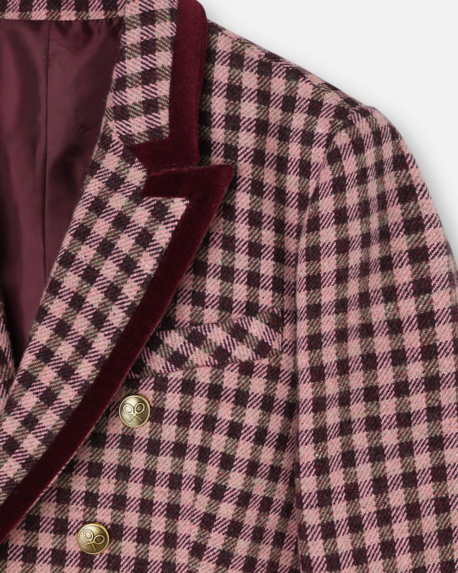 Blazer Cruzado com Debrum de Veludo Aos Quadrados Vichy Rosa-claro-4