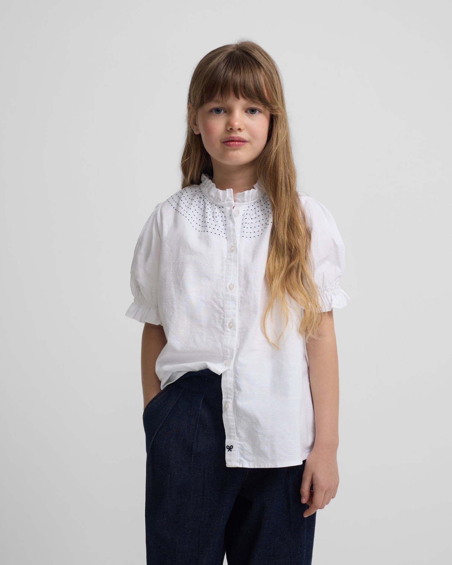 Imagem 0 de Camisa Infantil com Franzidos em Linho em Branco