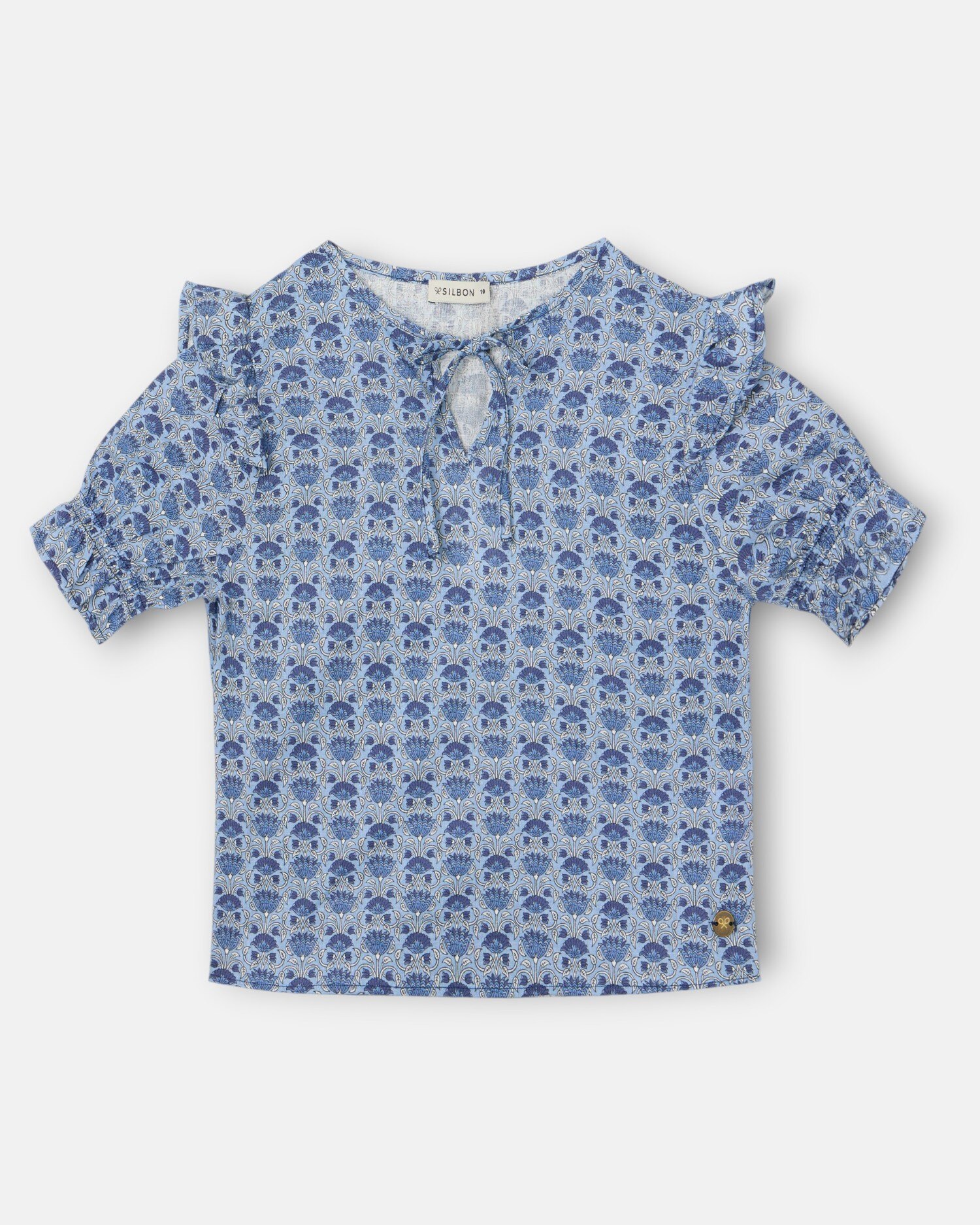 Blusa Infantil de Manga Curta com Estampado em Azul Silbon Azul-4