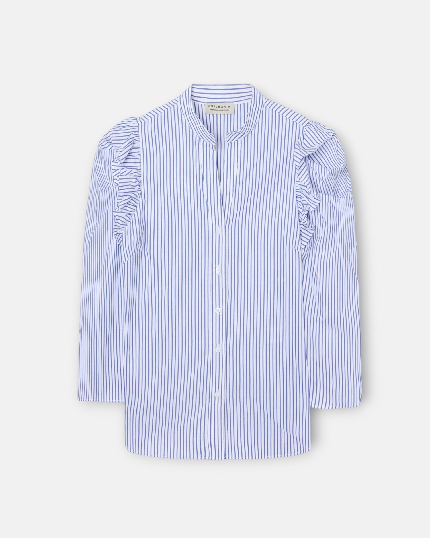 Camisa de Manga Abalonada Às Riscas em Azul e Branco Branco-4