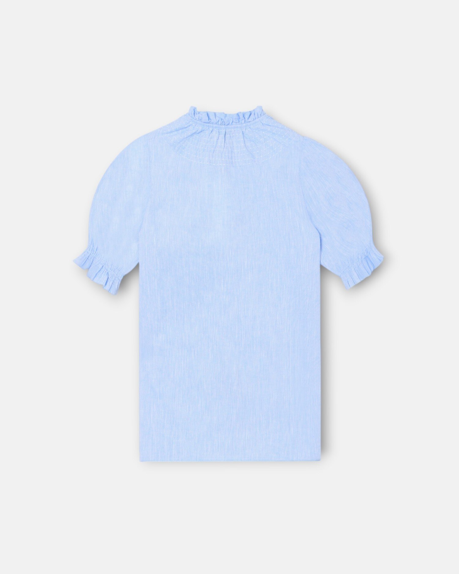 Camisa Infantil com Franzidos em Linho Celeste Silbon Azul-2