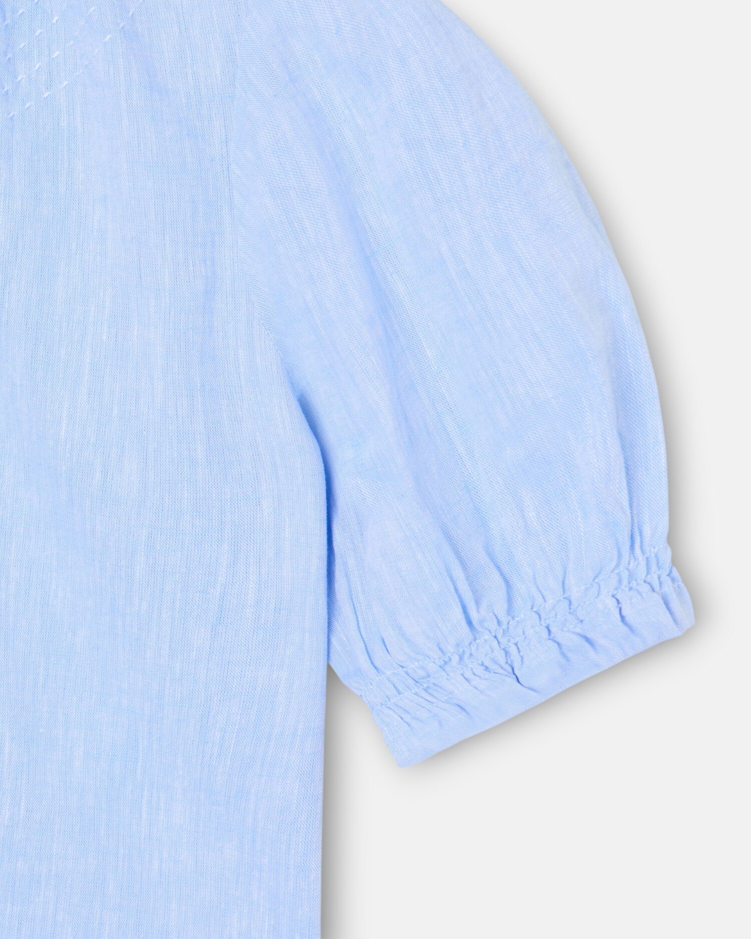 Camisa Infantil com Franzidos em Linho Celeste Silbon Azul-3