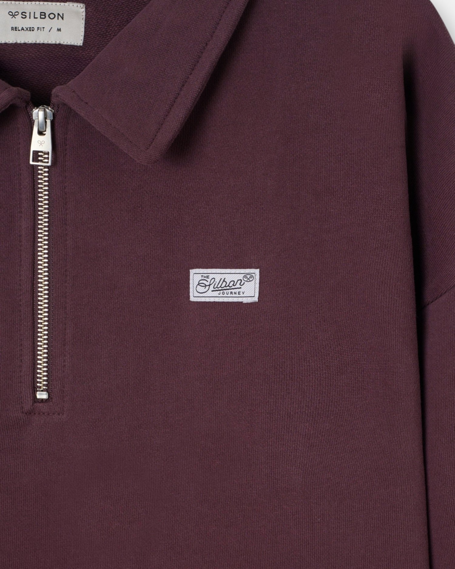 Sweatshirt Relaxed de Meia Fecho Zip com Etiqueta Bordeaux-2