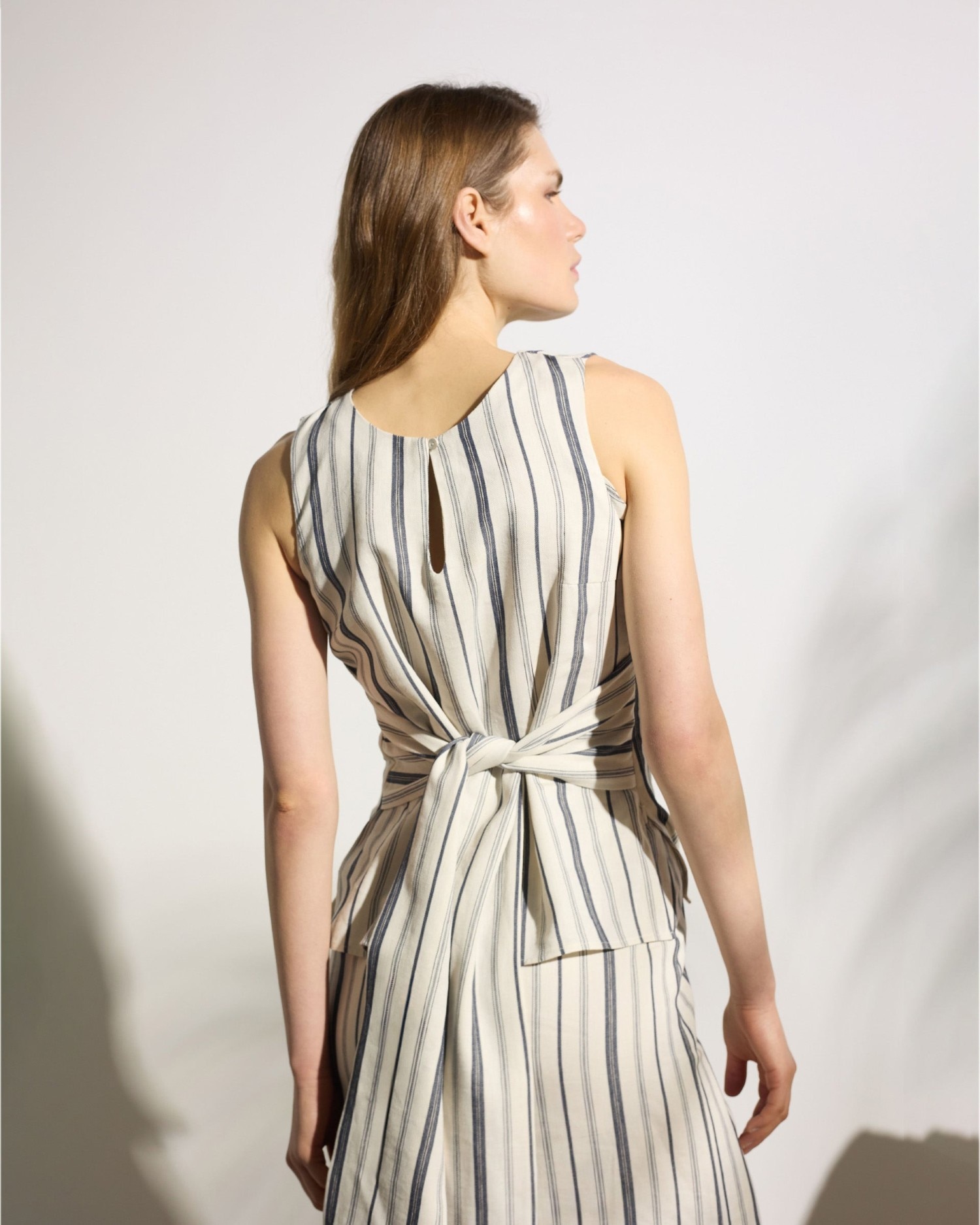 Top Unique com Nó Às Riscas em Azul e Bege Azul-2