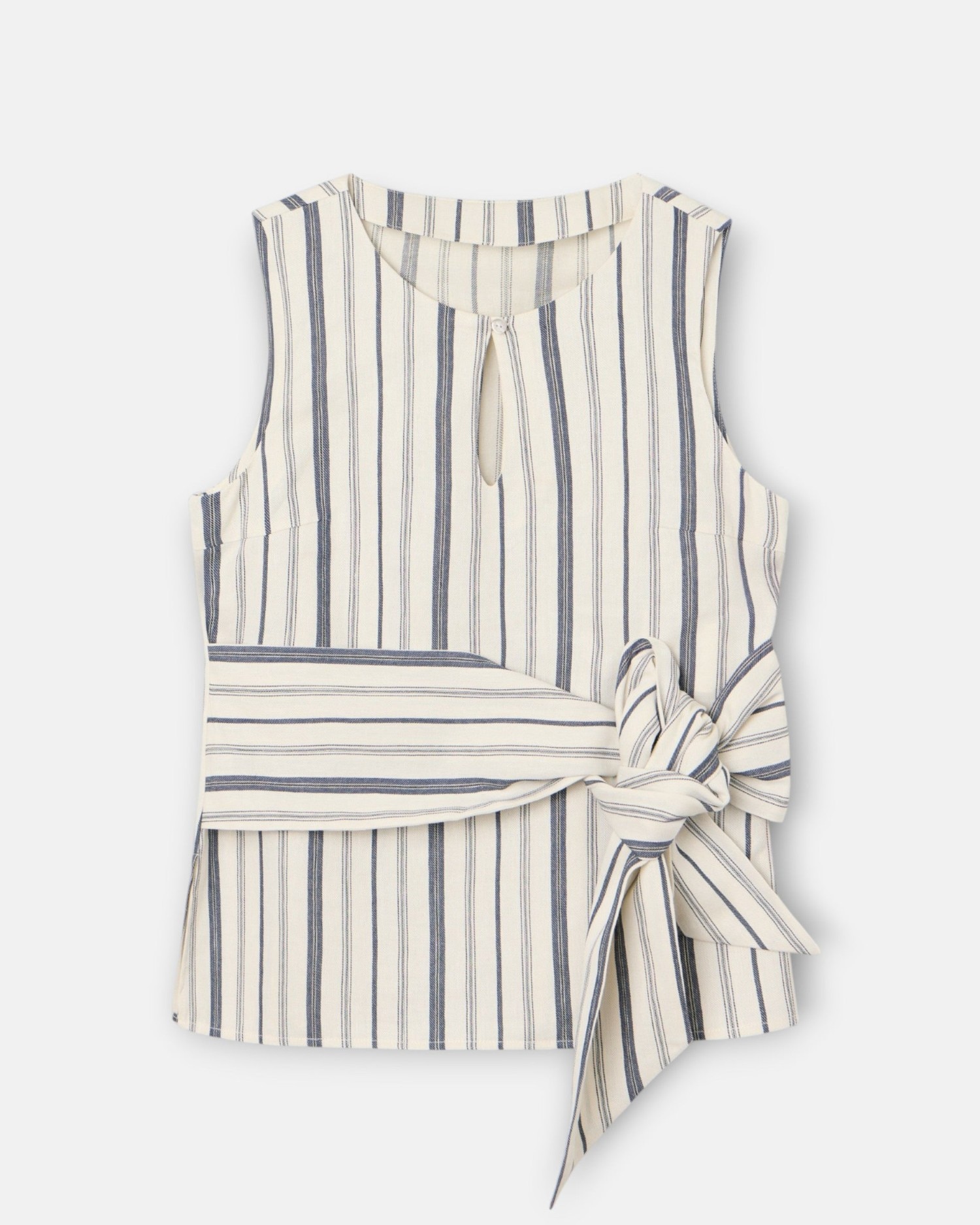 Top Unique com Nó Às Riscas em Azul e Bege Azul-4