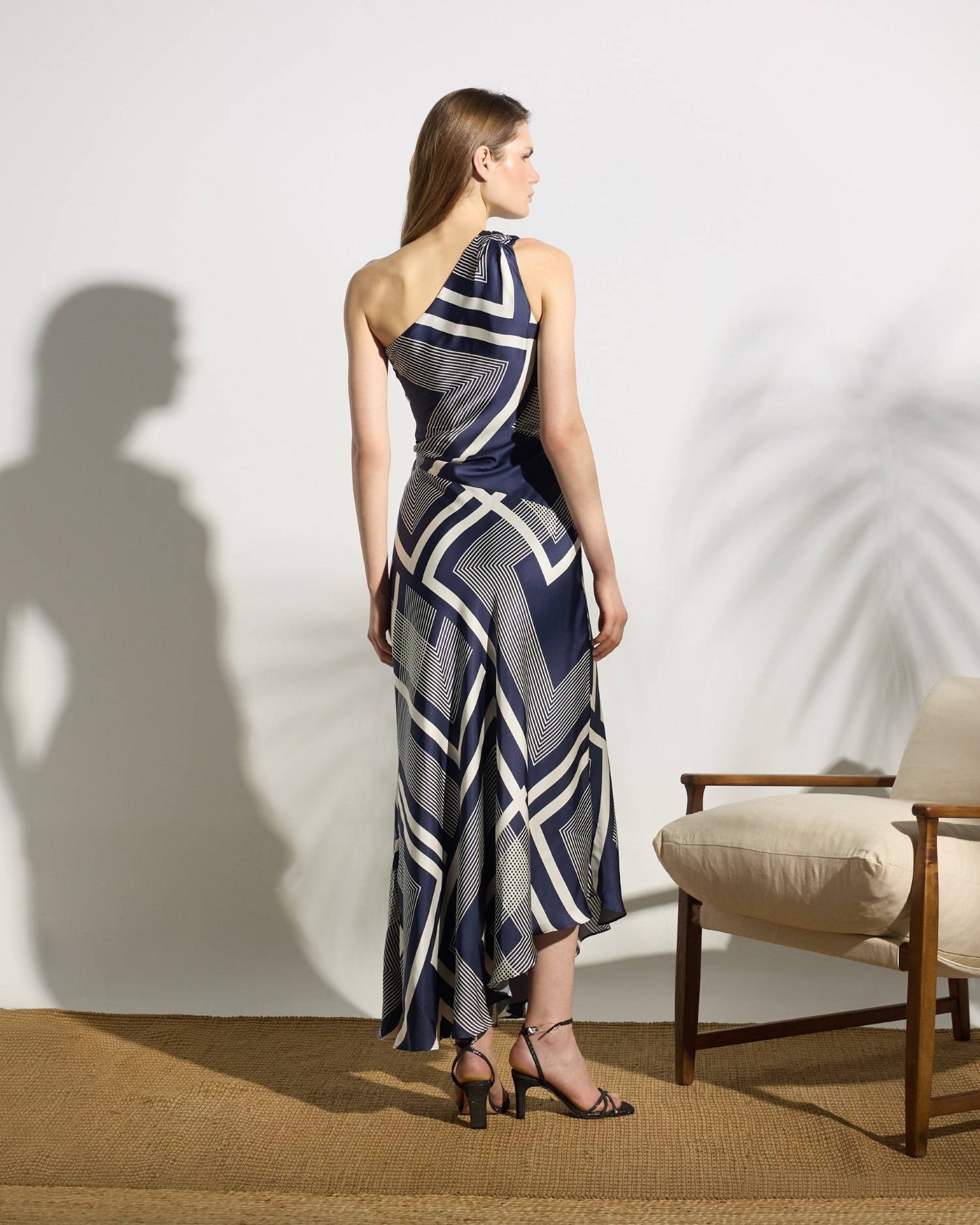 Vestido Midi Unique Assimétrico Estampado Azul Azul-2
