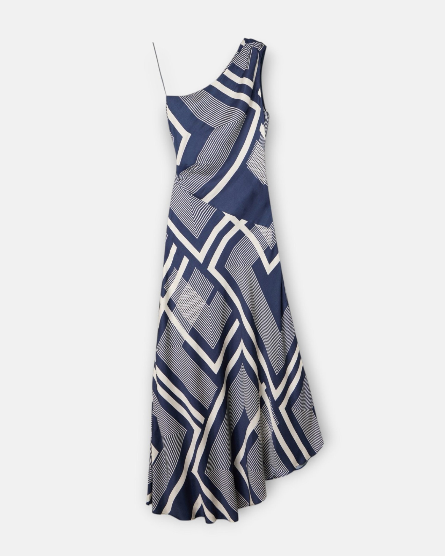 Vestido Midi Unique Assimétrico Estampado Azul Azul-5