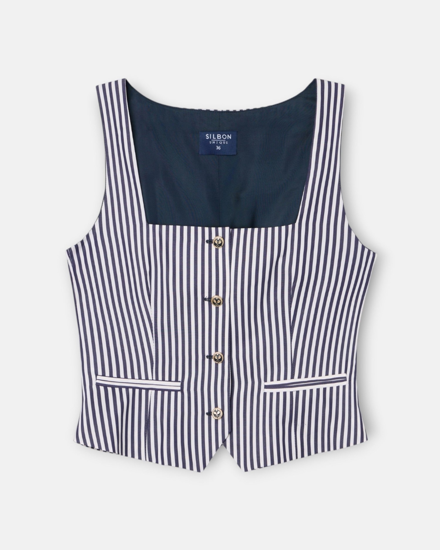 Colete Unique Às Riscas em Azul-marinho e Branco Azul-4