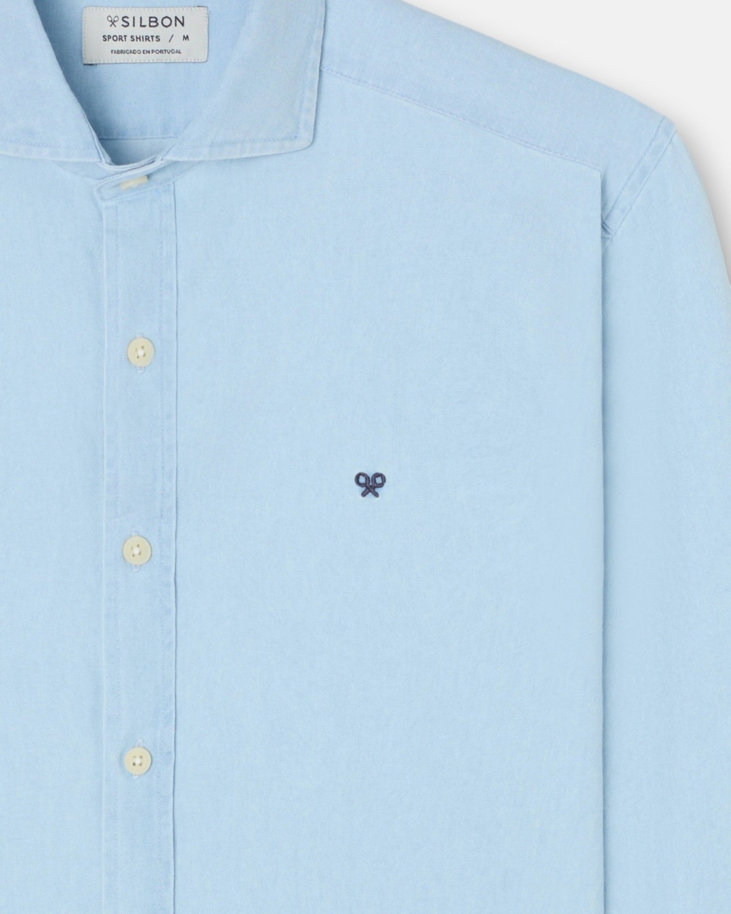 Camisa Sport Denim com Gola Cutaway Azul-claro-2