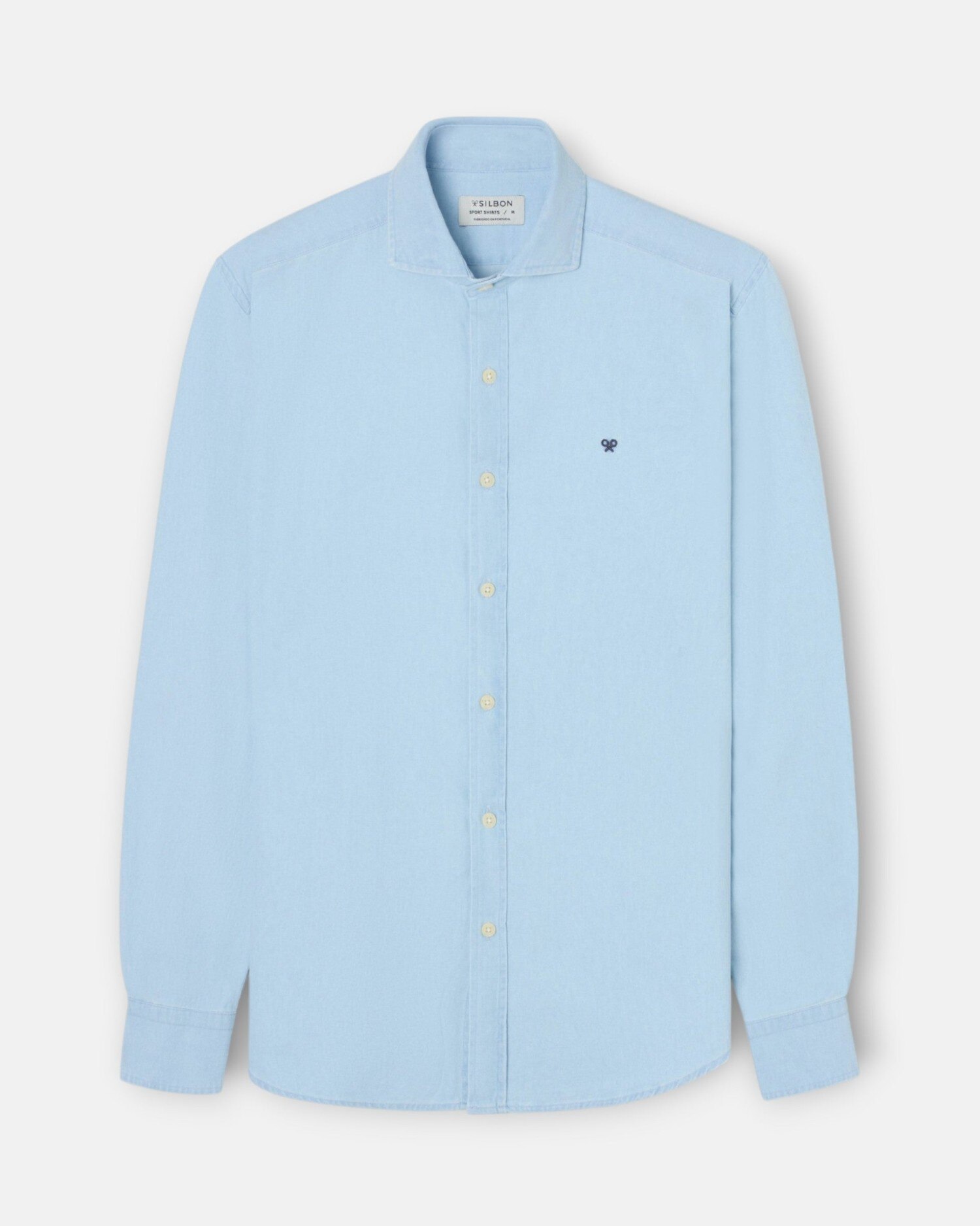 Camisa Sport Denim com Gola Cutaway Azul-claro-4