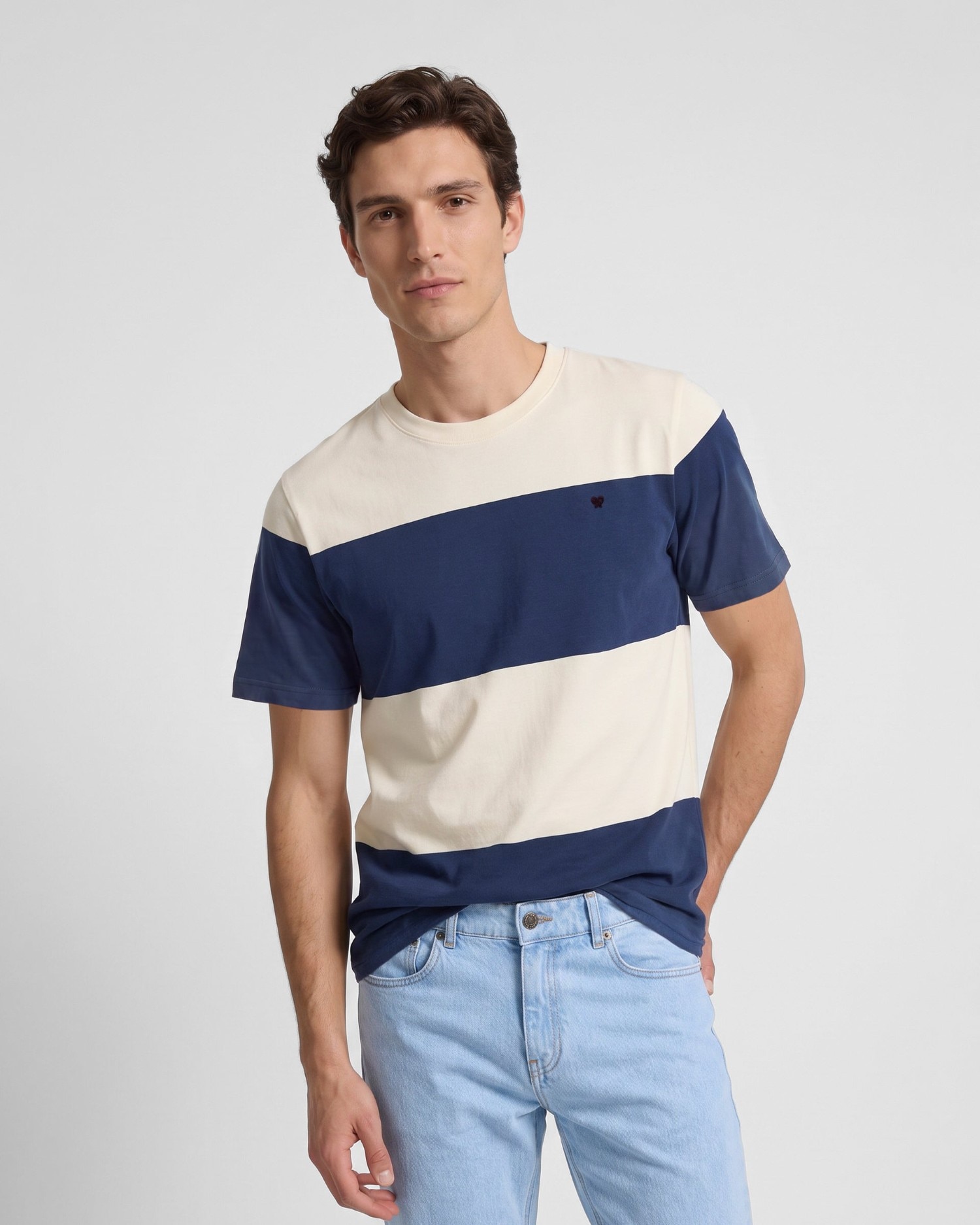 T-shirt Às Riscas Largas Azul-marinho-1