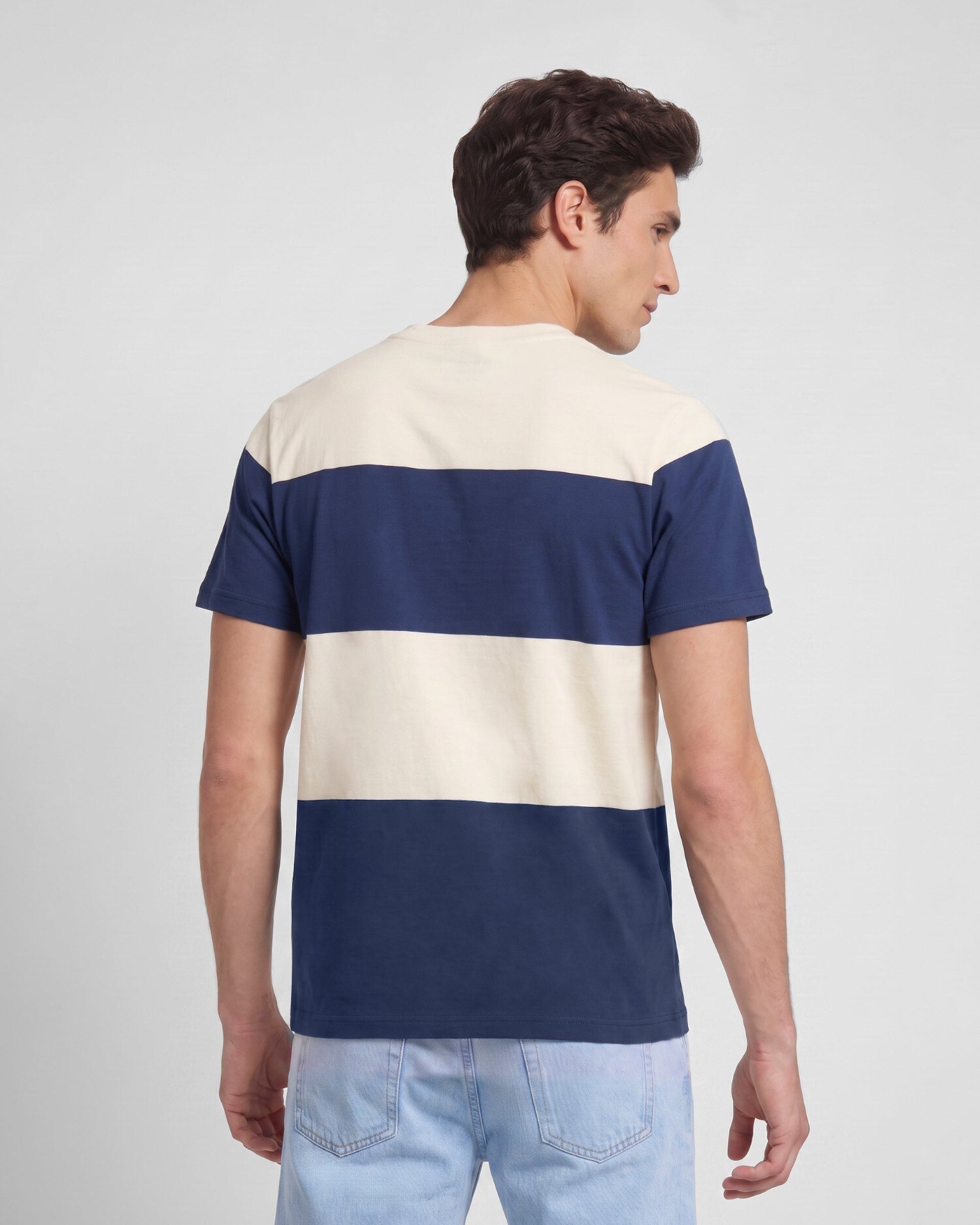 T-shirt Às Riscas Largas Azul-marinho-2