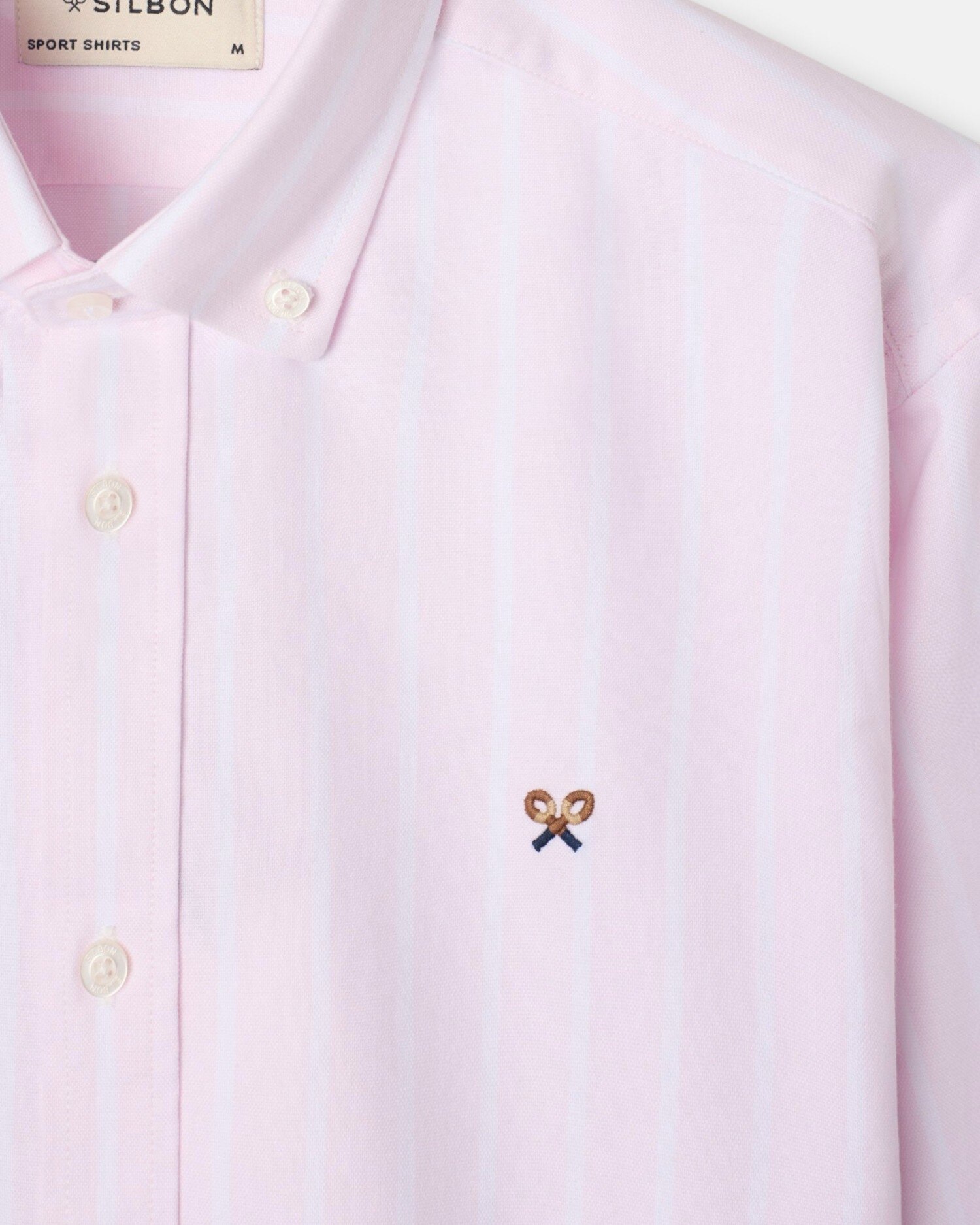 Camisa Oxford Às Riscas Largas Rosa-3