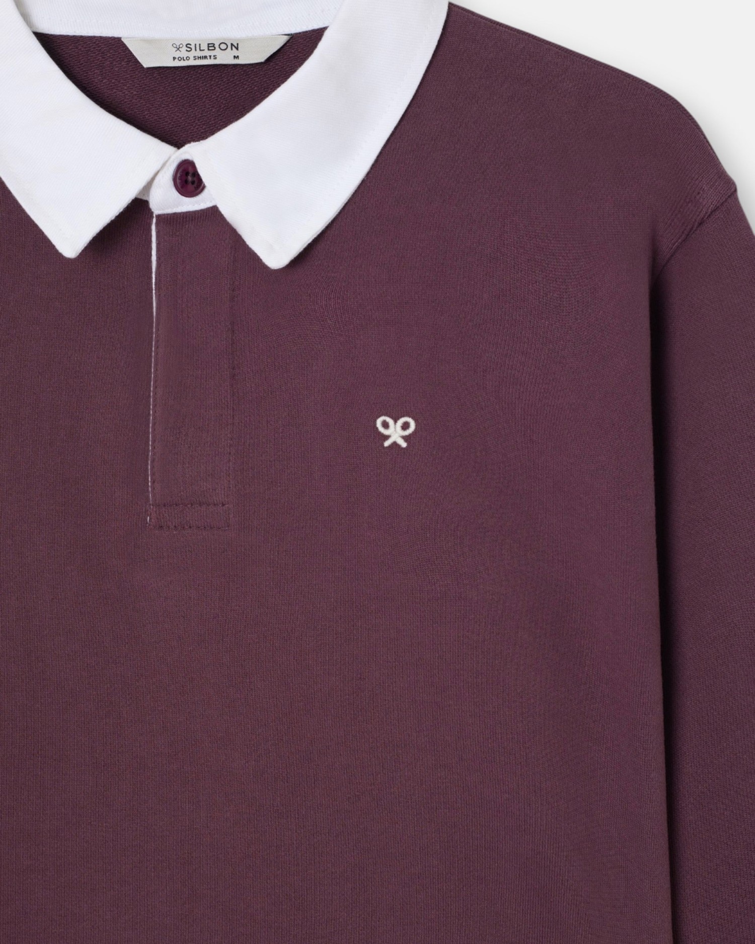 Polo de Manga Comprida com Gola em Contraste Bordeaux-2