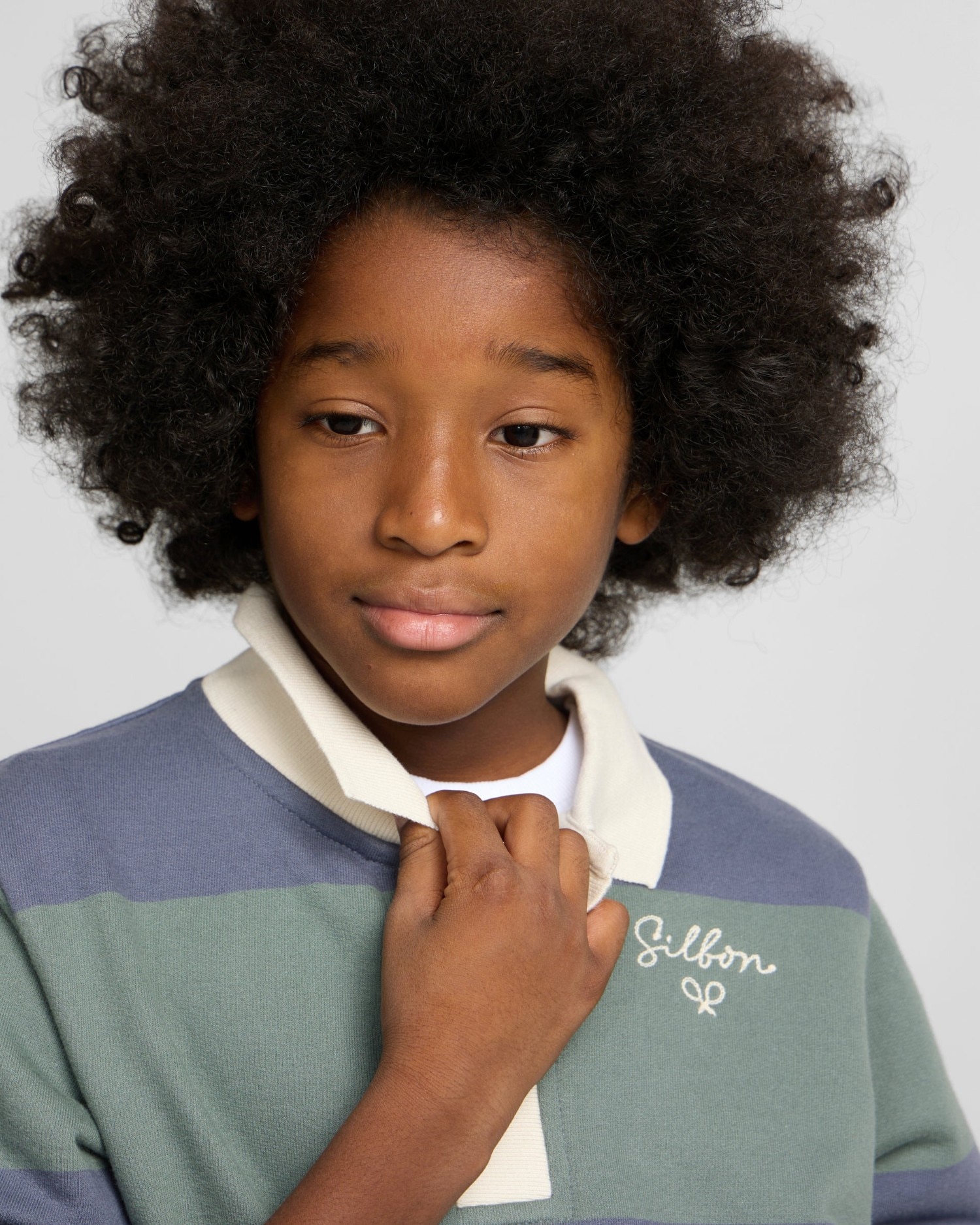 Sweatshirt Infantil Às Riscas com Gola Polo Verde-escuro-2