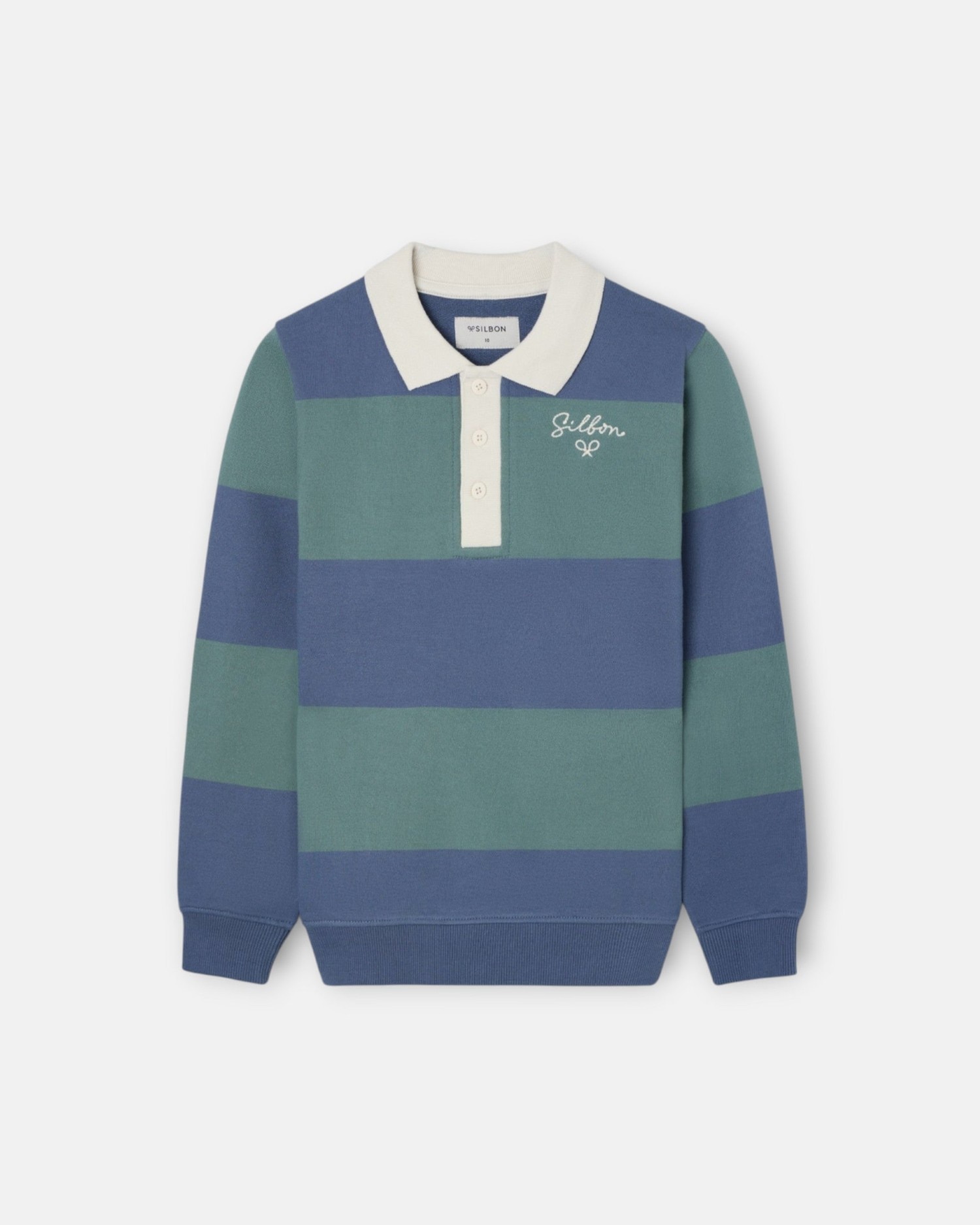 Sweatshirt Infantil Às Riscas com Gola Polo Verde-escuro-4
