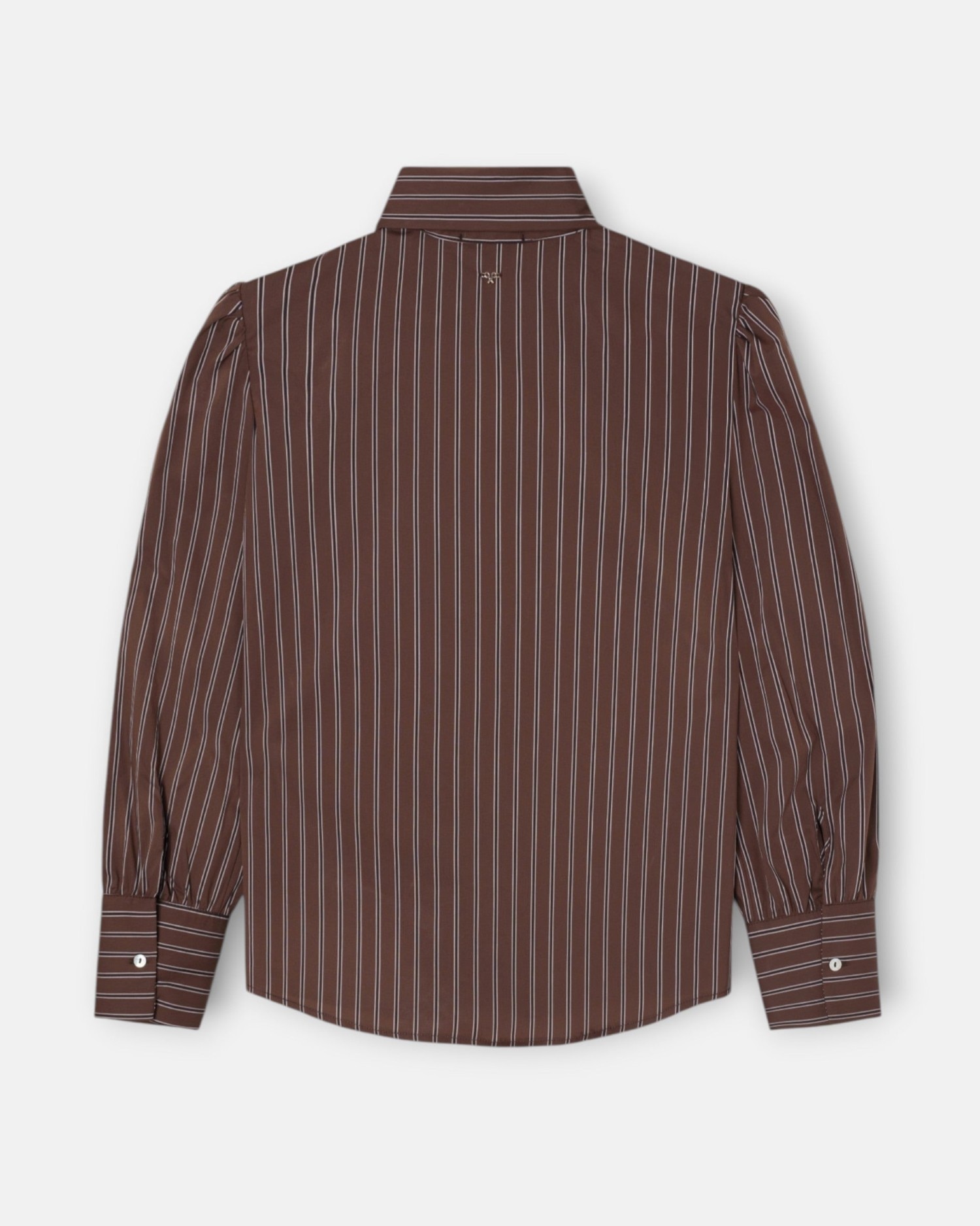 Camisa de Gola Alta com Laçada Às Riscas Castanho-5