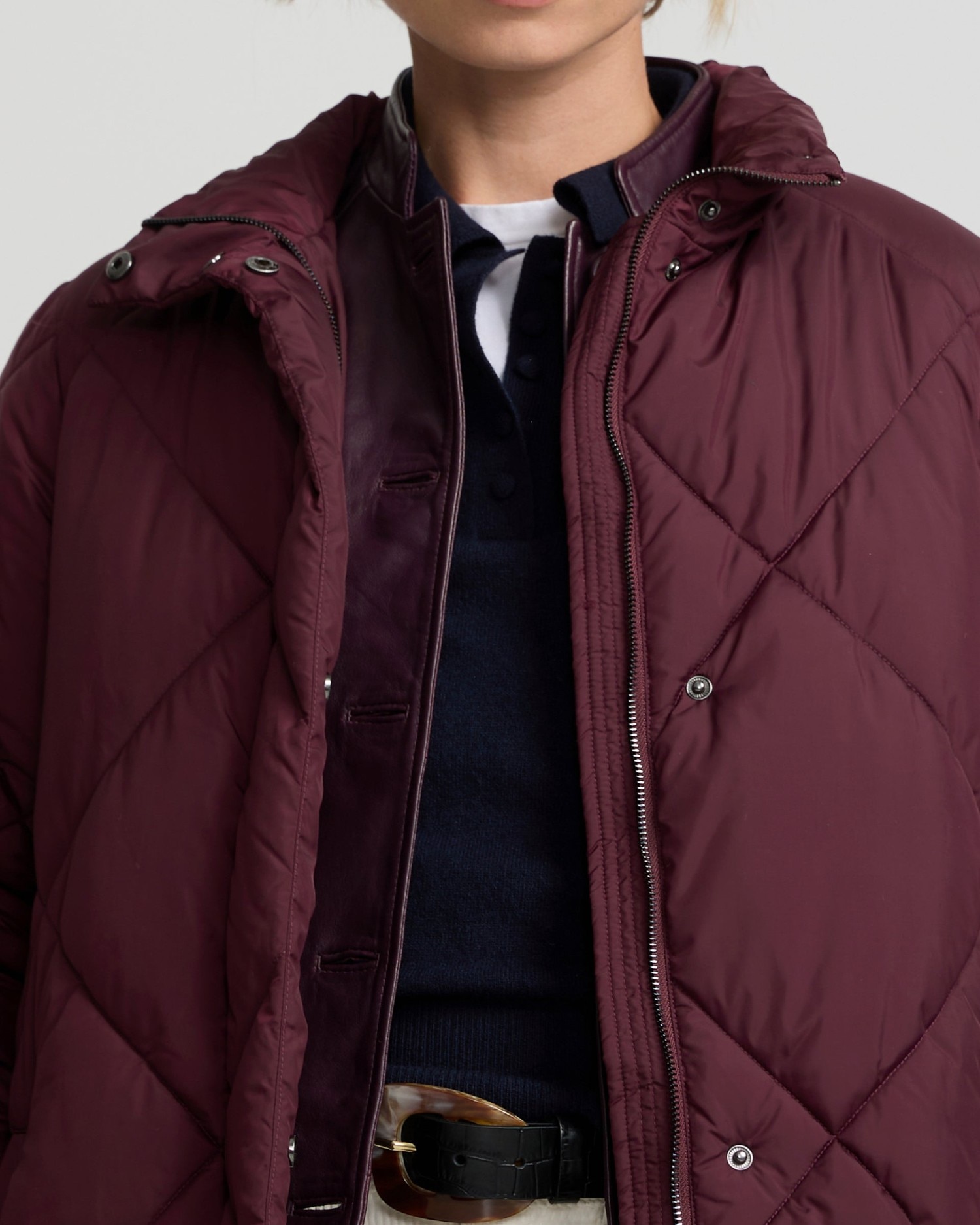 Parka Comprida Acolchoada com Cachecol Bordeaux-3
