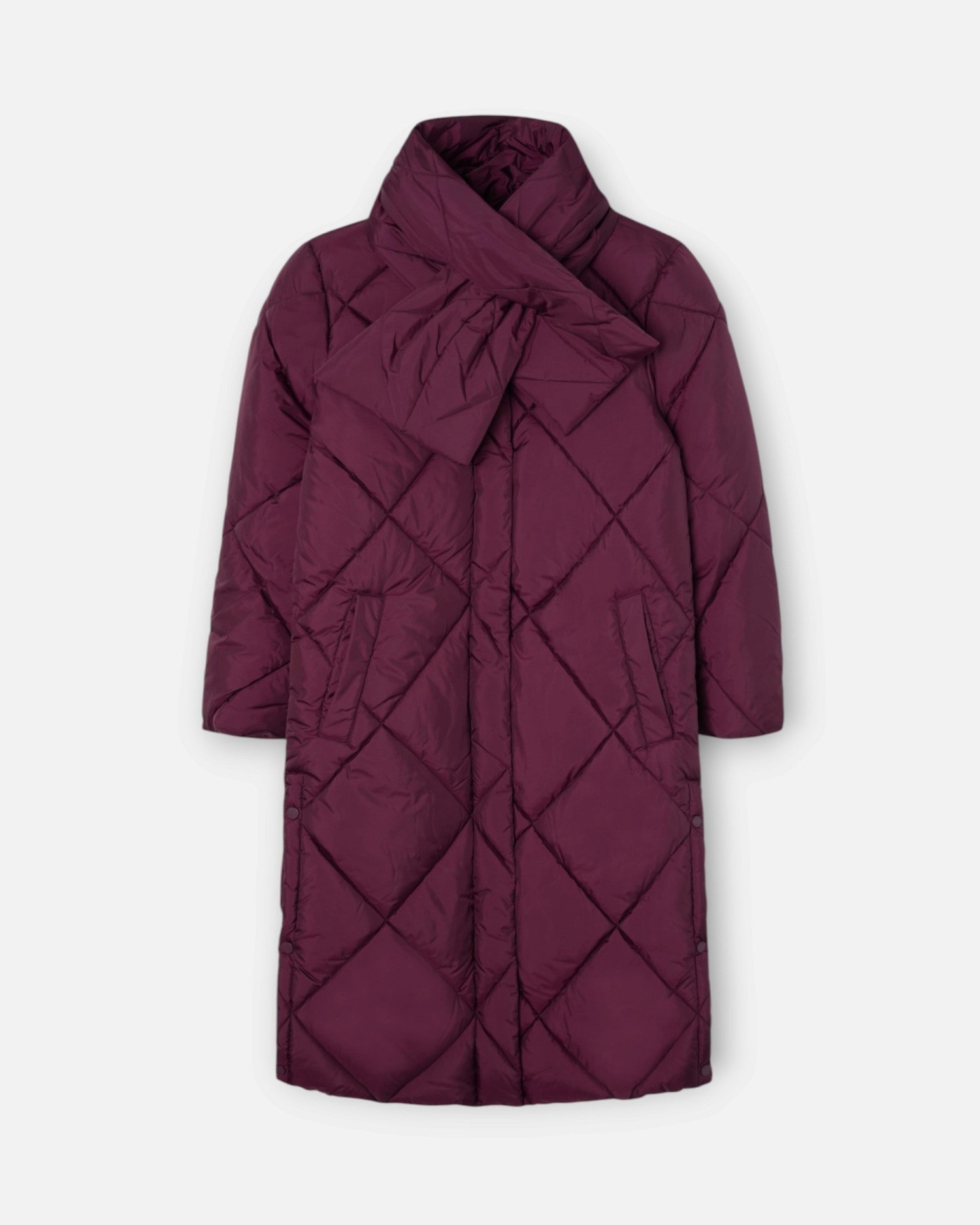 Parka Comprida Acolchoada com Cachecol Bordeaux-4