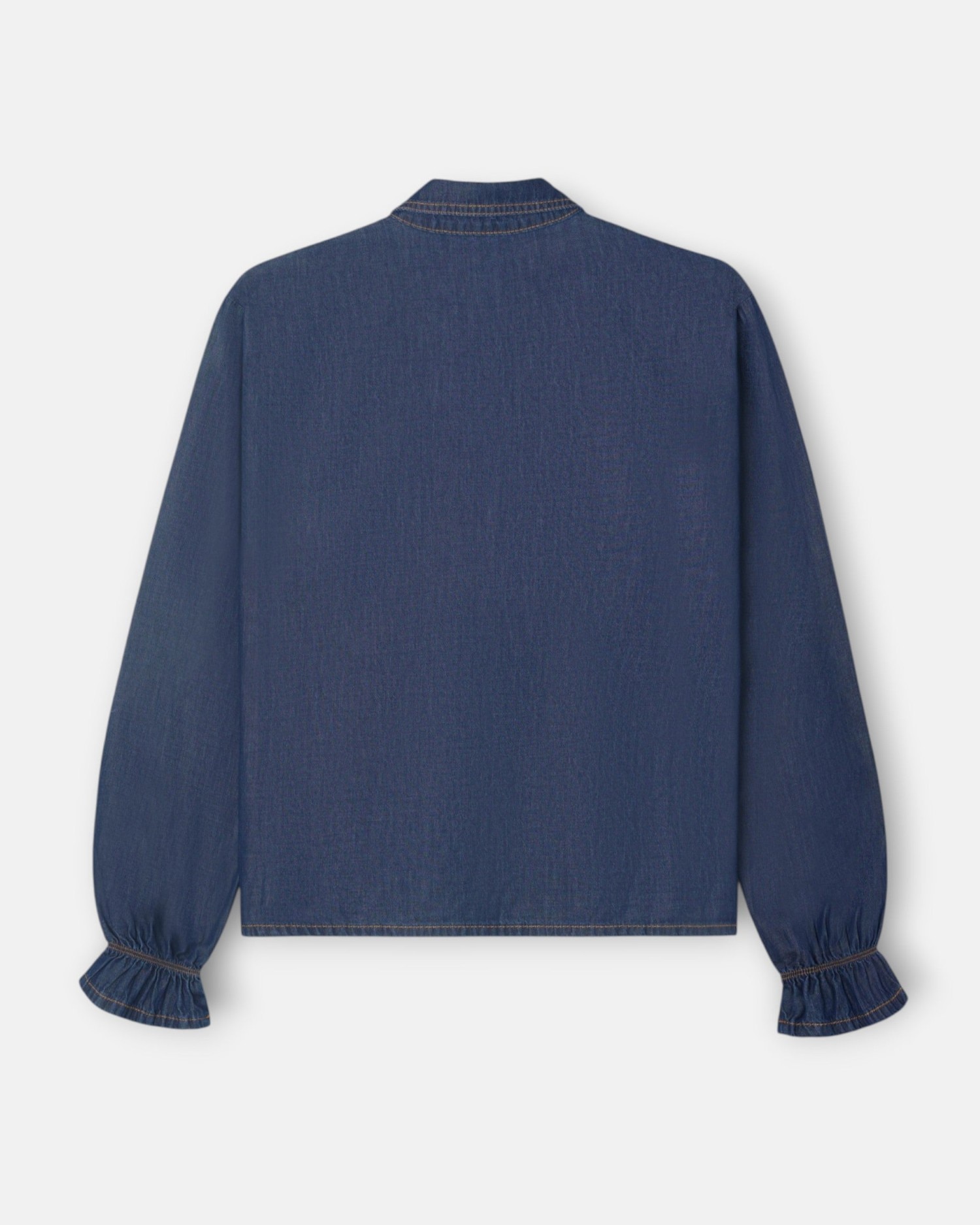 Camisa com Folhos Denim Azul-5