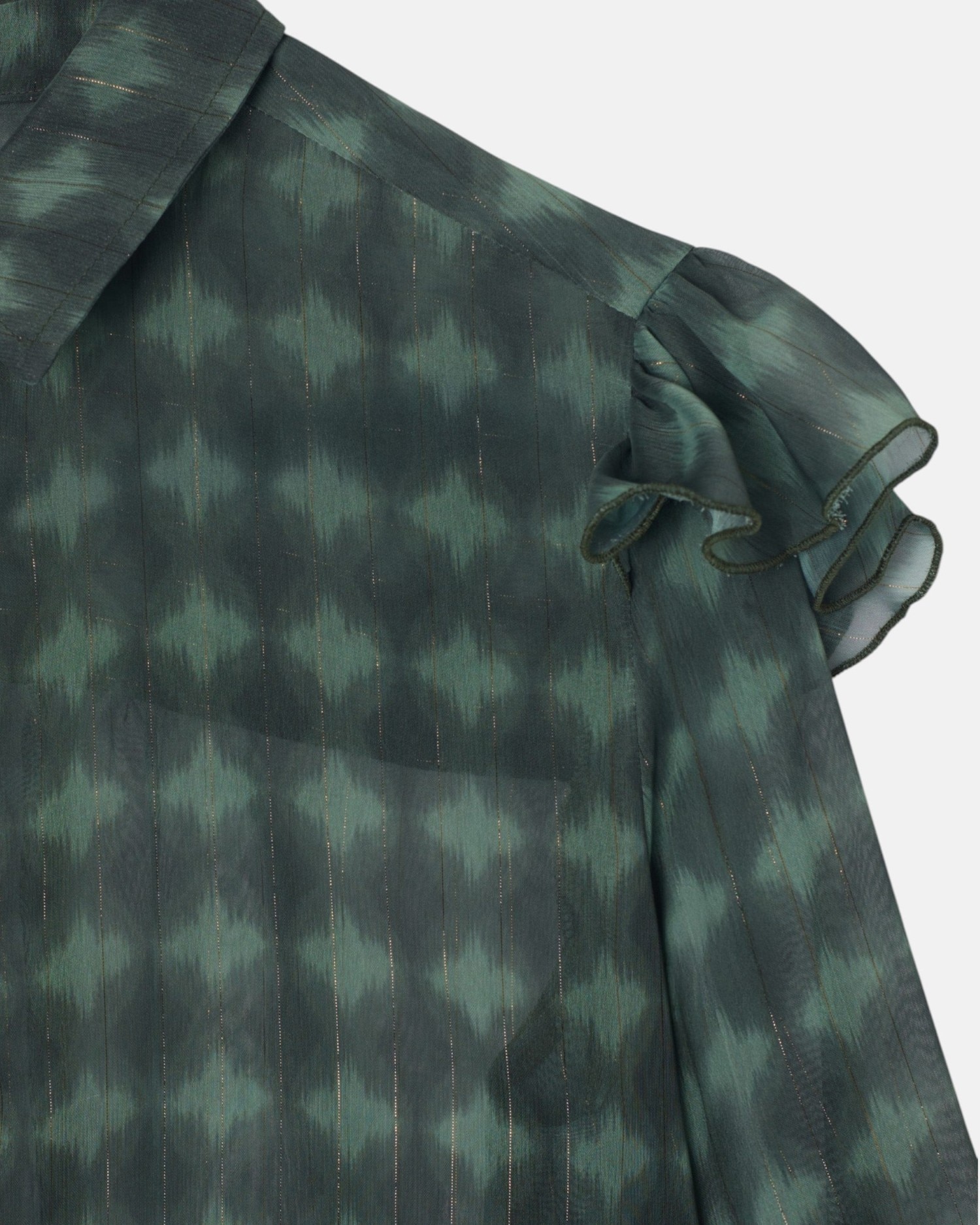 Blusa com Folhos e Estampado Étnico em Verde Verde-2