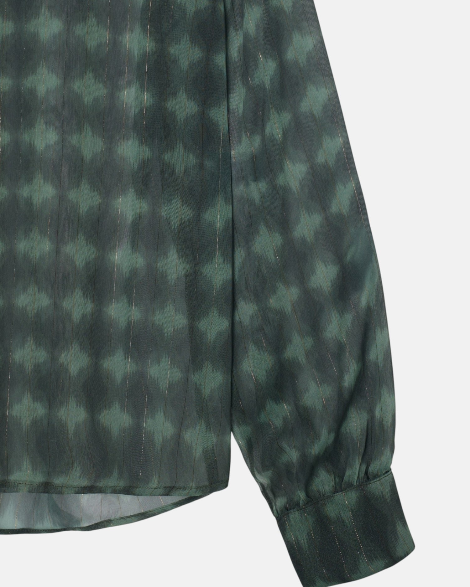 Blusa com Folhos e Estampado Étnico em Verde Verde-3