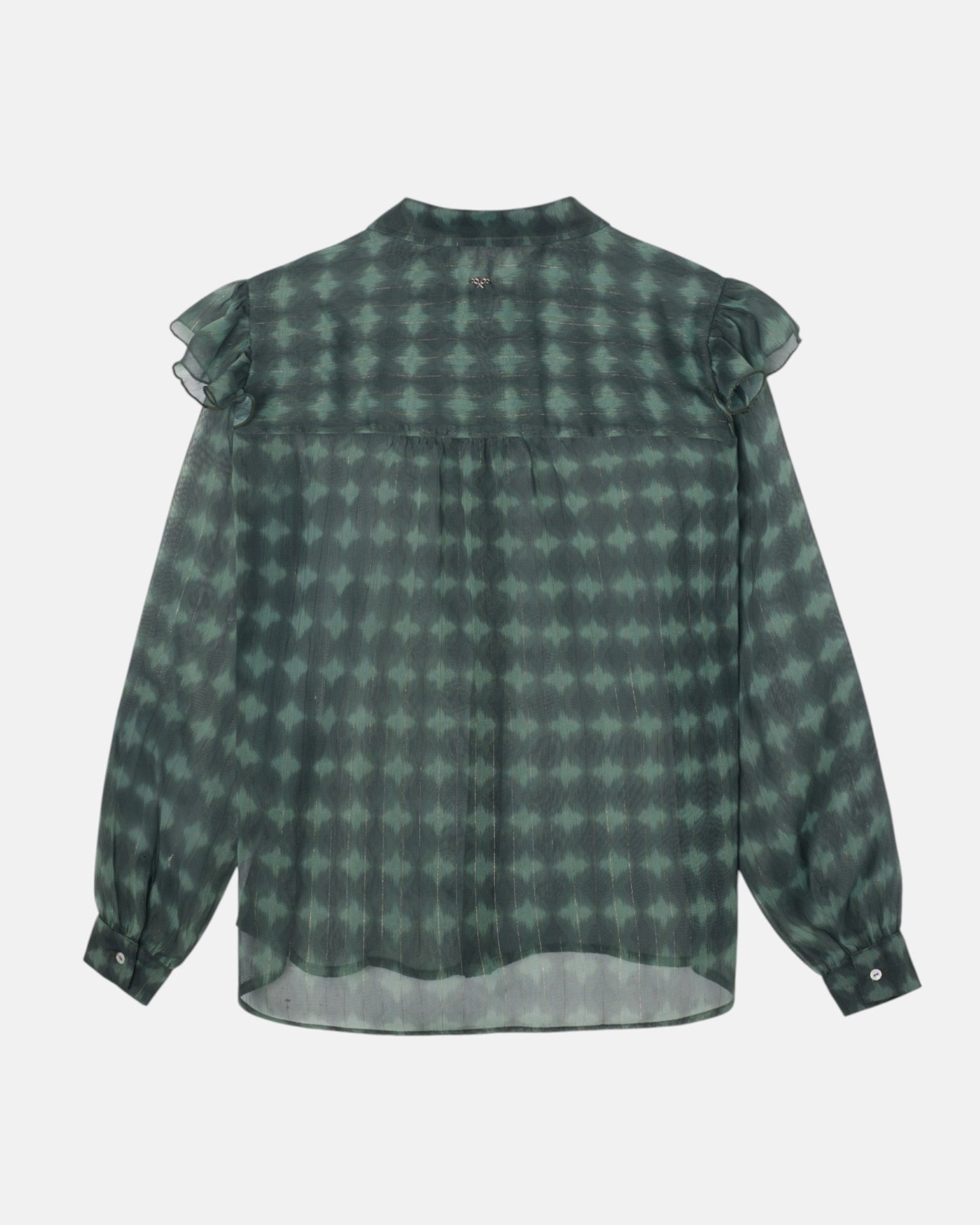 Blusa com Folhos e Estampado Étnico em Verde Verde-4