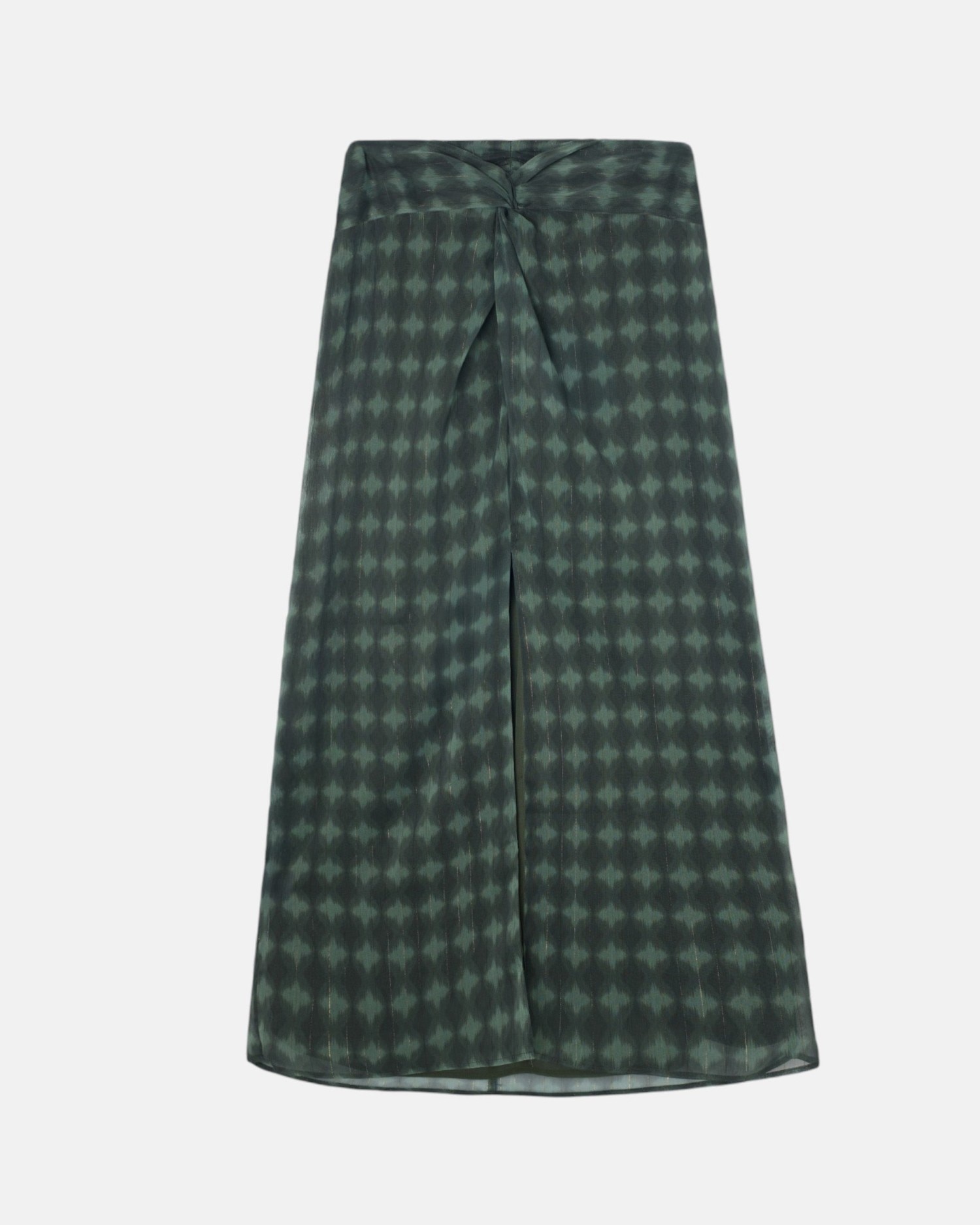 Saia Midi com Nó Estampado Étnico em Verde Verde-2