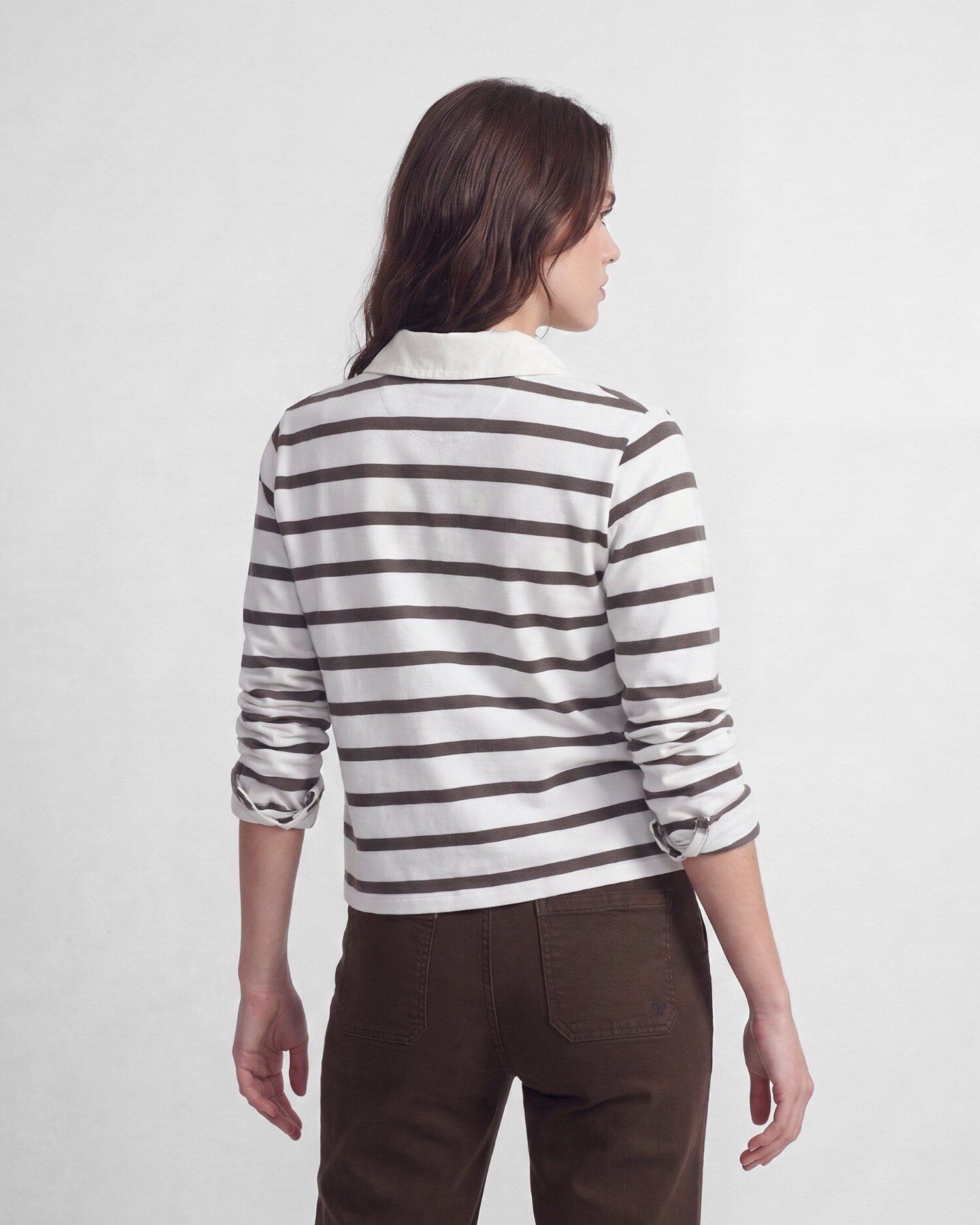 Polo de Manga Comprida Às Riscas Bege-2