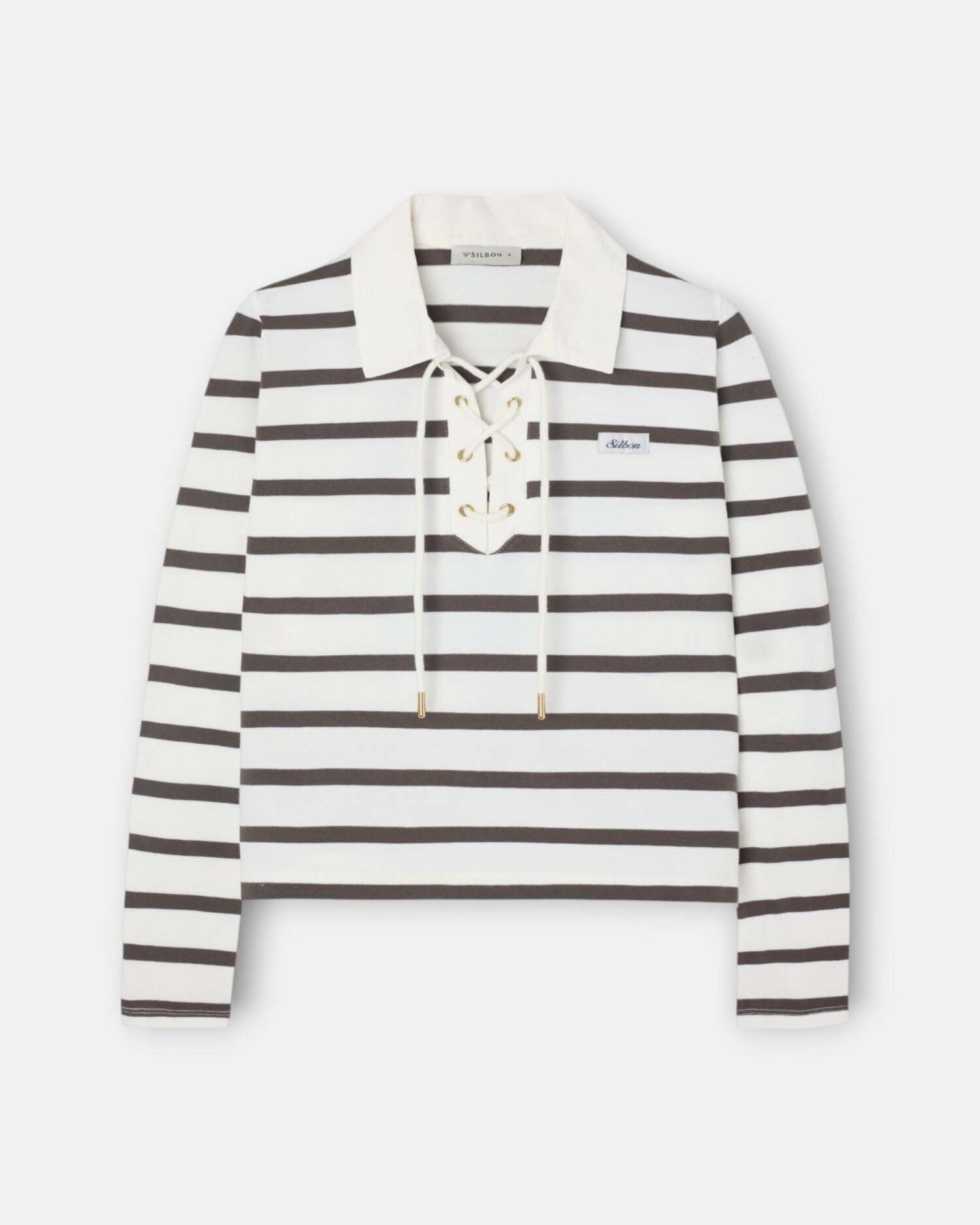 Polo de Manga Comprida Às Riscas Bege-4