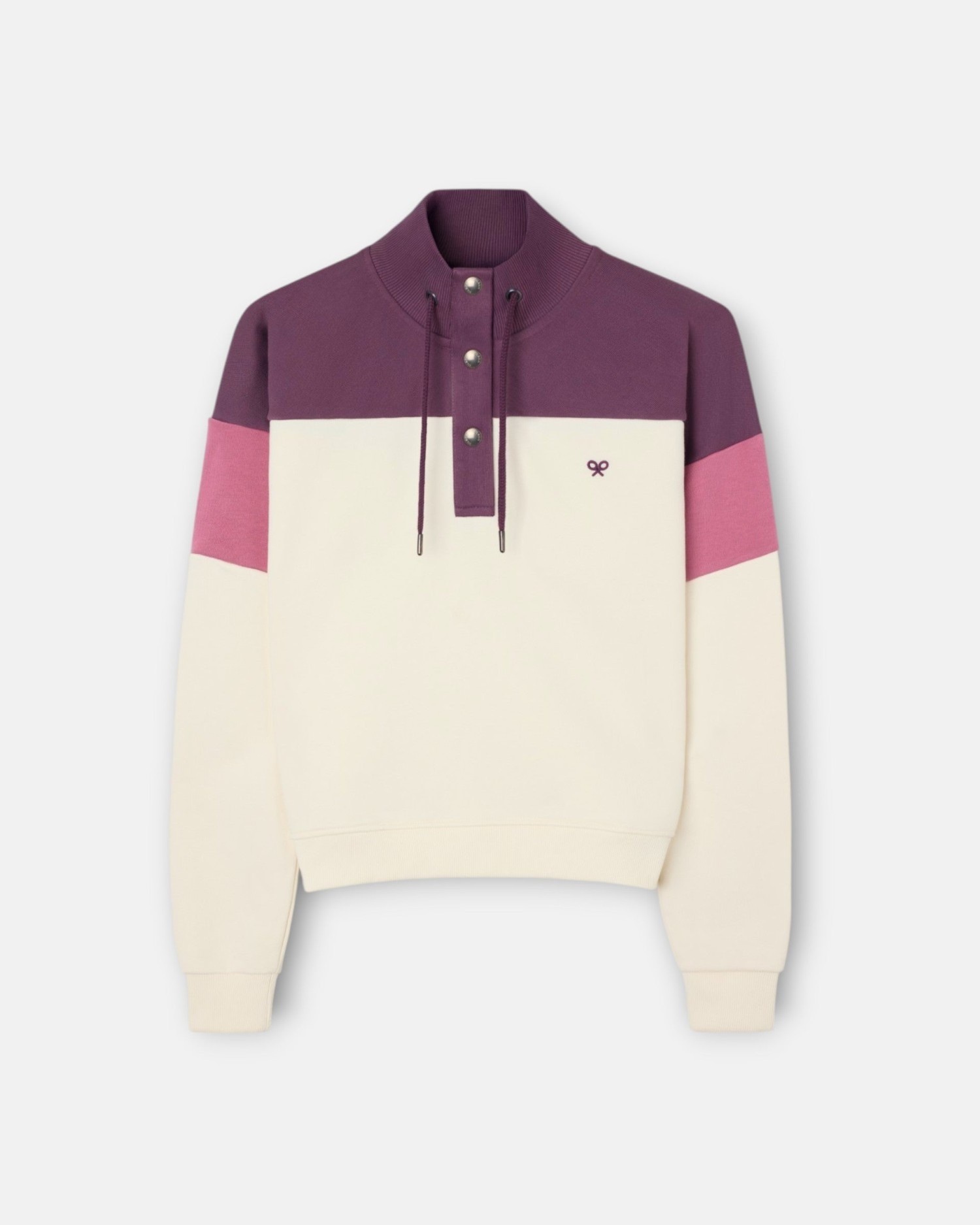 Imagem 0 de Sweatshirt Woman Tricolor Gola com Botões em Rosa e Cru