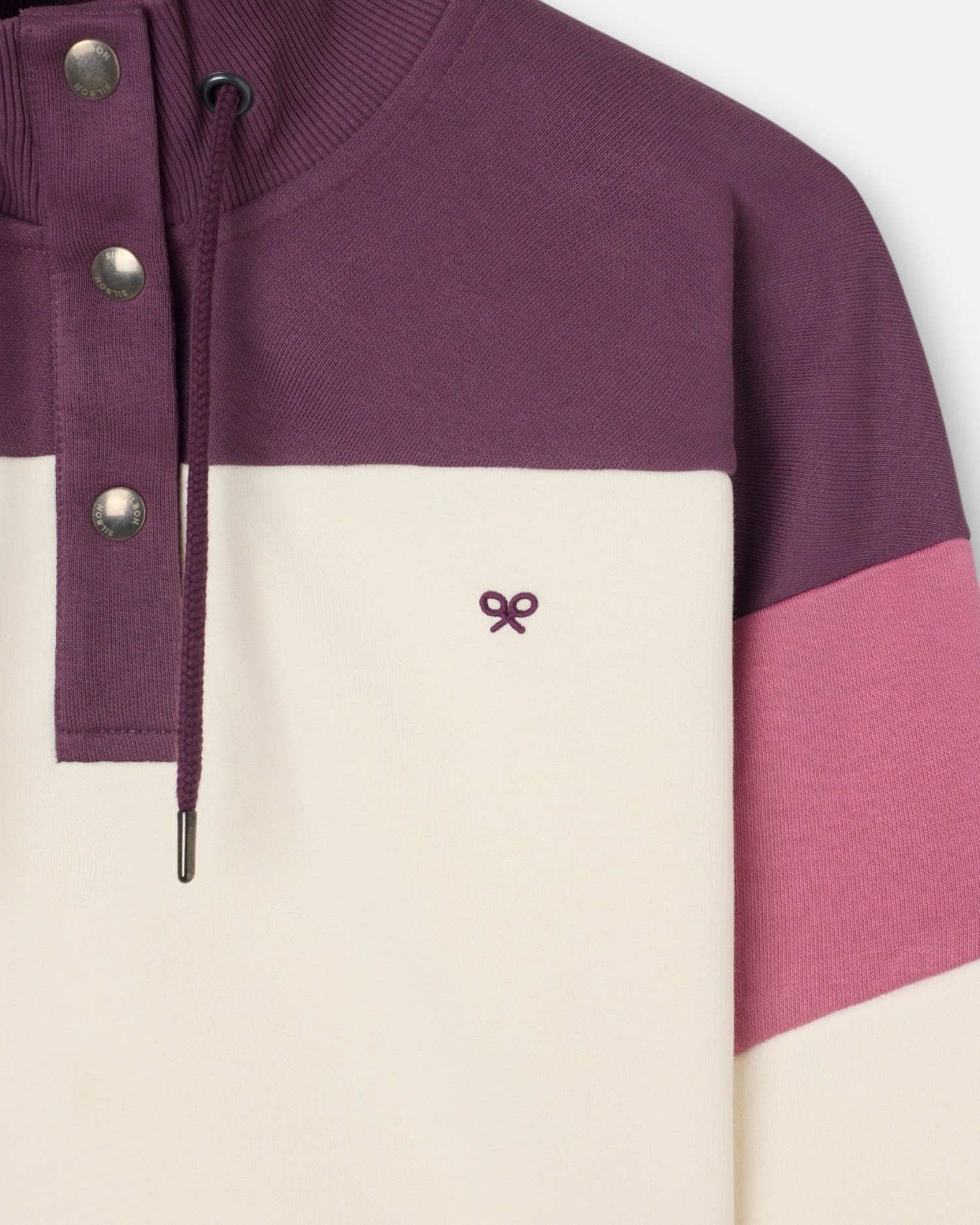 Sweatshirt Woman Tricolor Gola com Botões em Rosa e Cru Bege-2