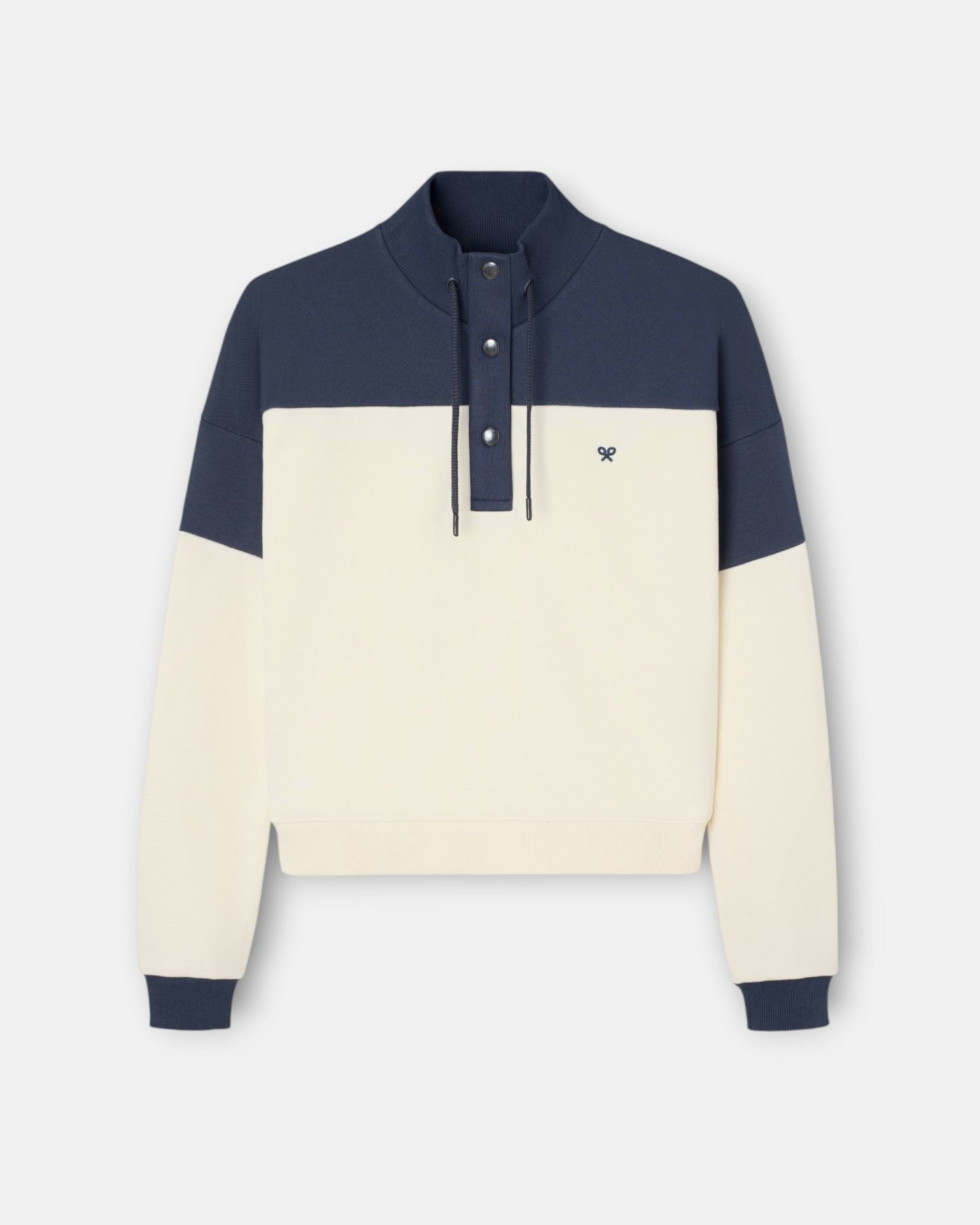 Imagem 0 de Sweatshirt Tricolor Gola com Botões em Azul-marinho e Cru