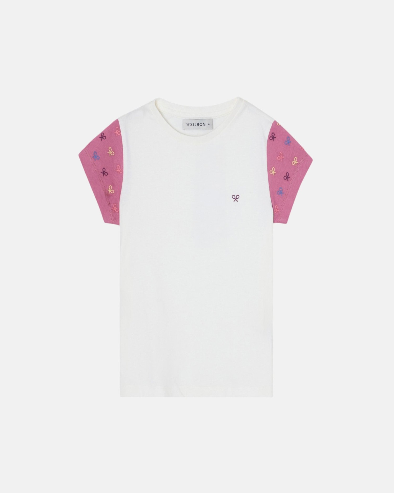 T-shirt Infantil Raquetes com Mangas de Folho Branco / Rosa-4