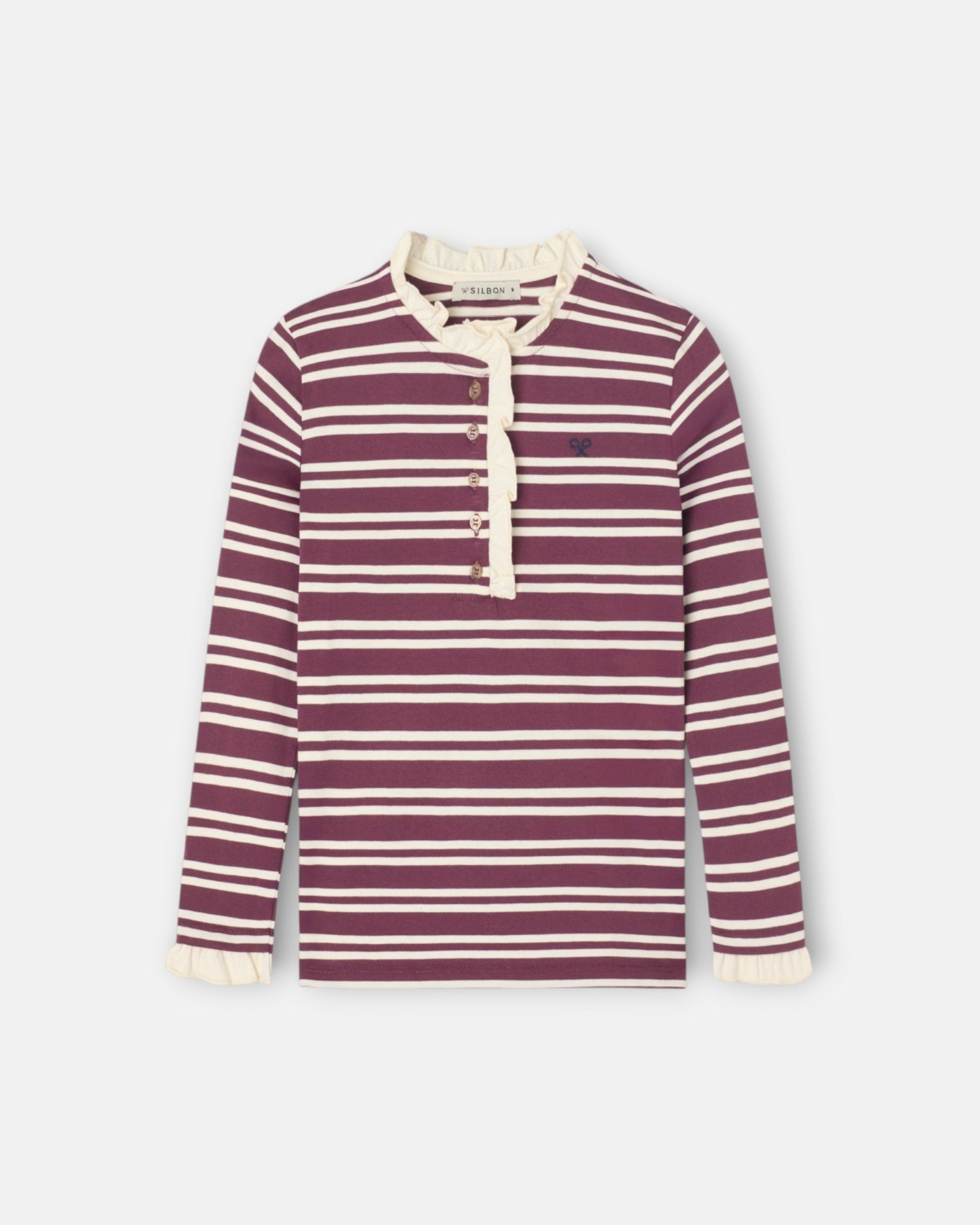 T-shirt Infantil com Gola Folho Às Riscas Grená-4