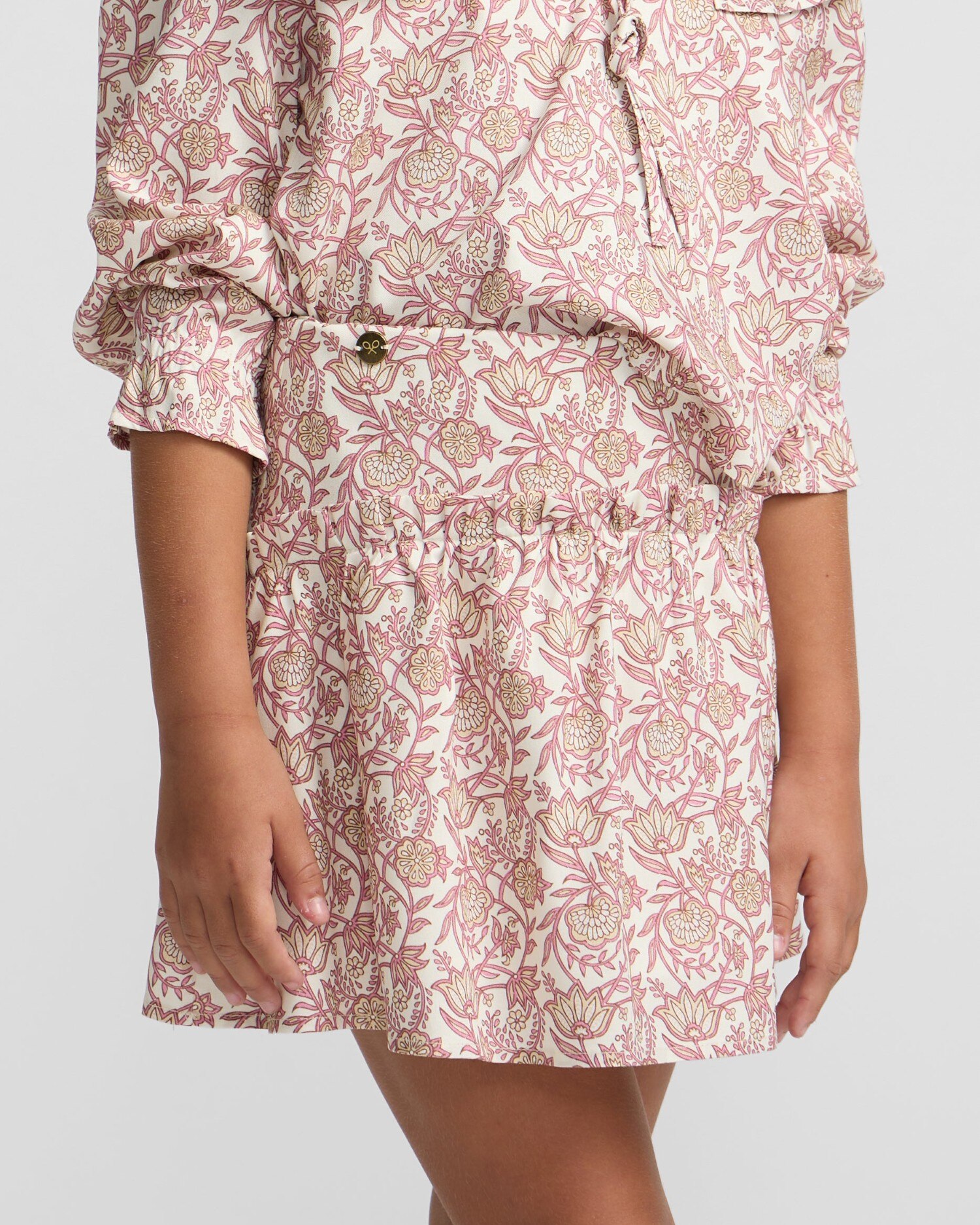 Saia Infantil com Estampado Floral Silbon Branco / Rosa-3
