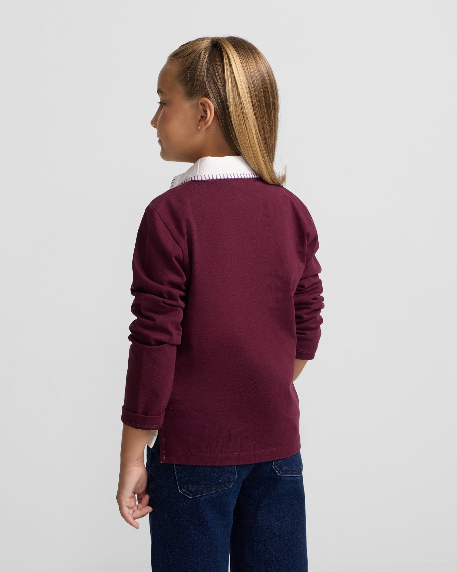 Polo Infantil de Manga Comprida Tricolor Rosa / Branco-2
