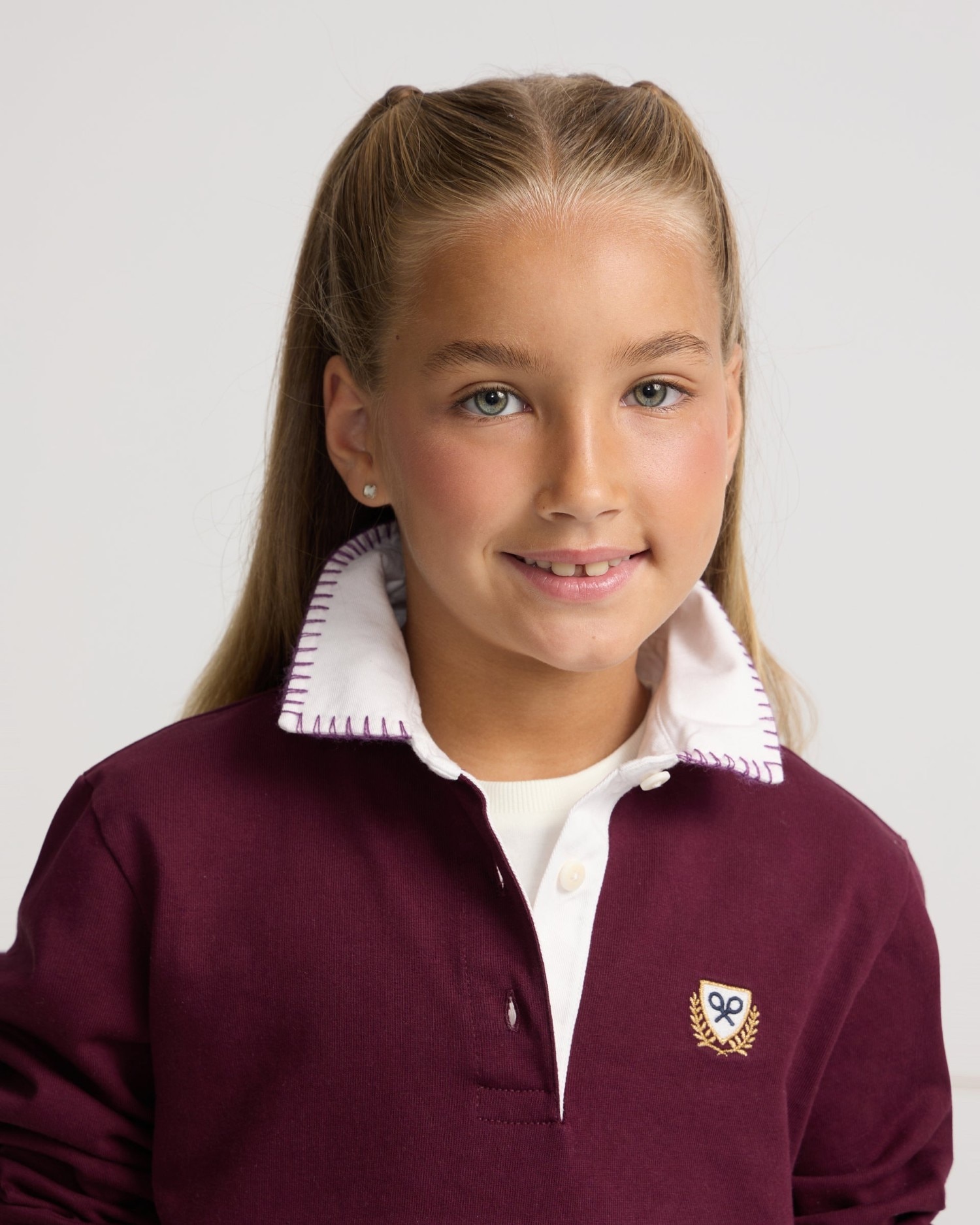 Polo Infantil de Manga Comprida Tricolor Rosa / Branco-3