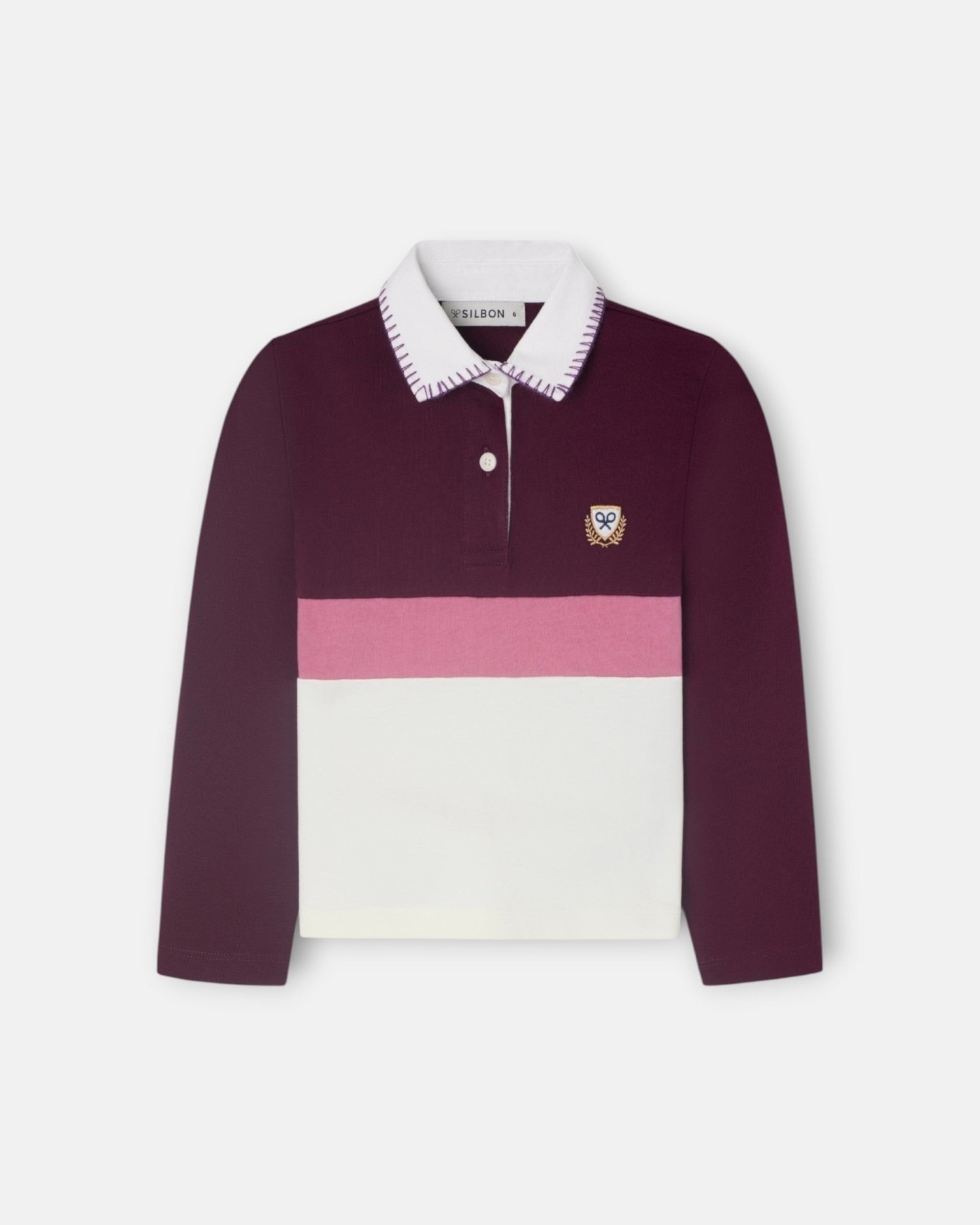 Polo Infantil de Manga Comprida Tricolor Rosa / Branco-4