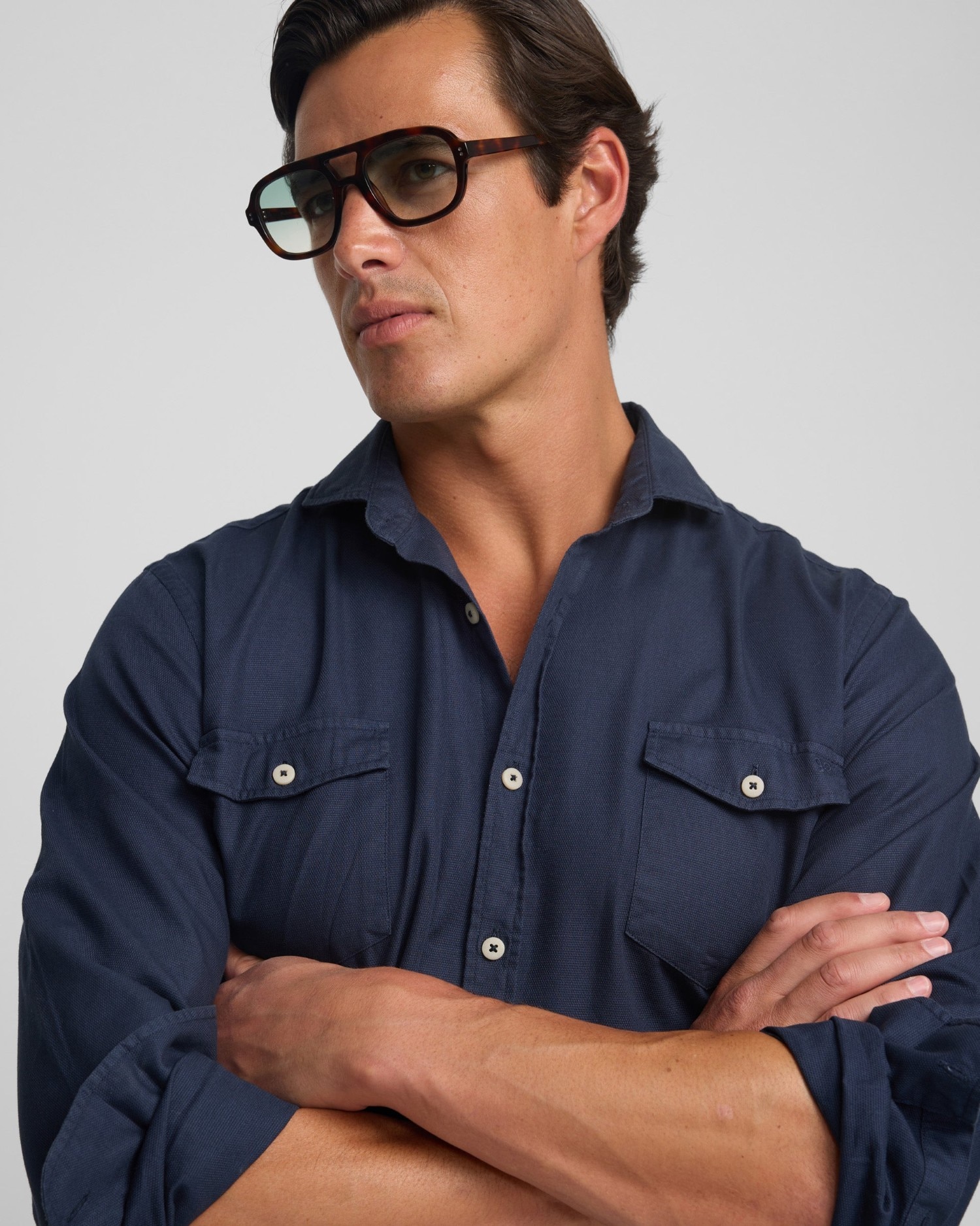 Camisa Sport Cruise com Bolsos Azul-marinho-3