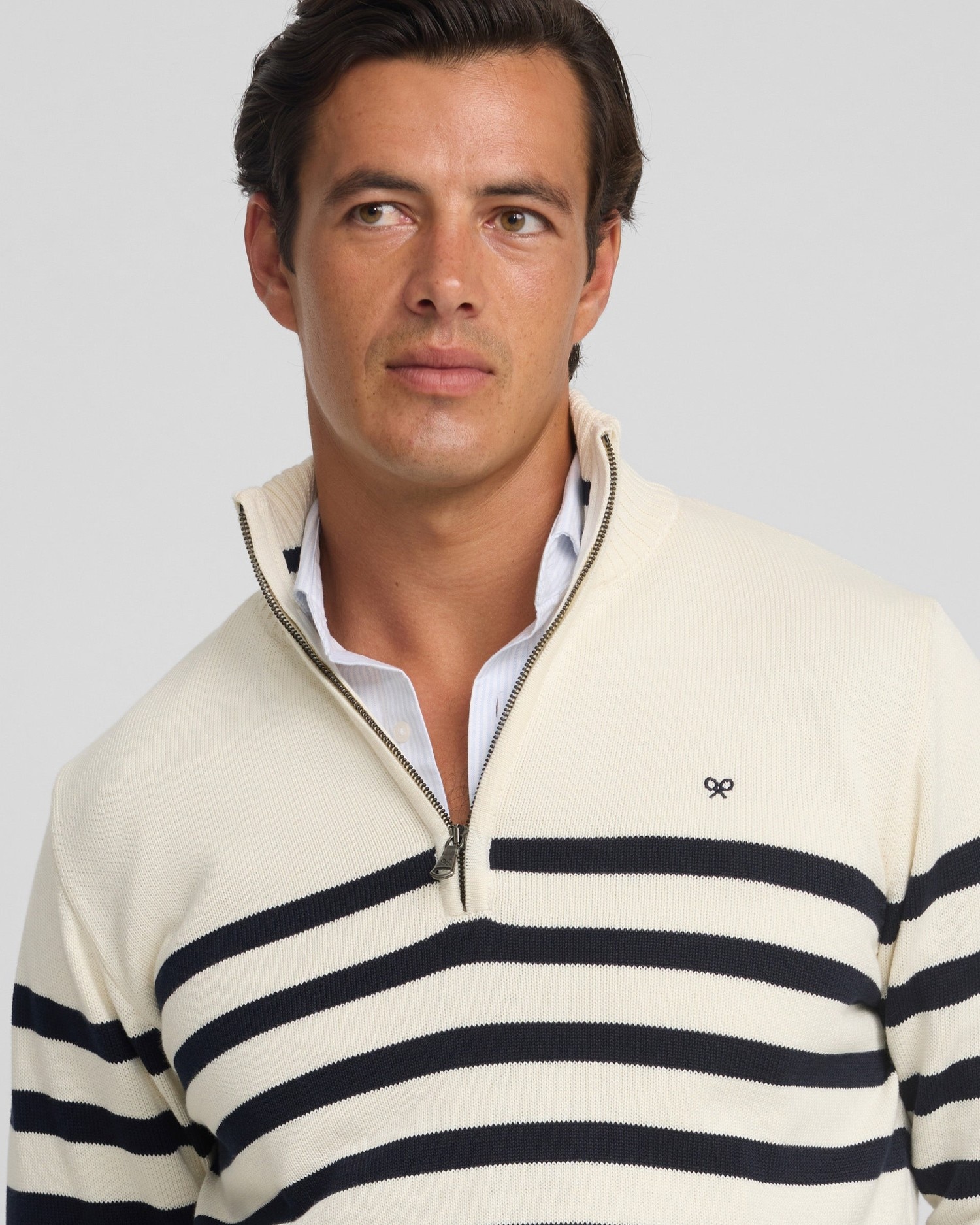Camisola Cruise de Meia Fecho Zip e Riscas Azul / Branco-3