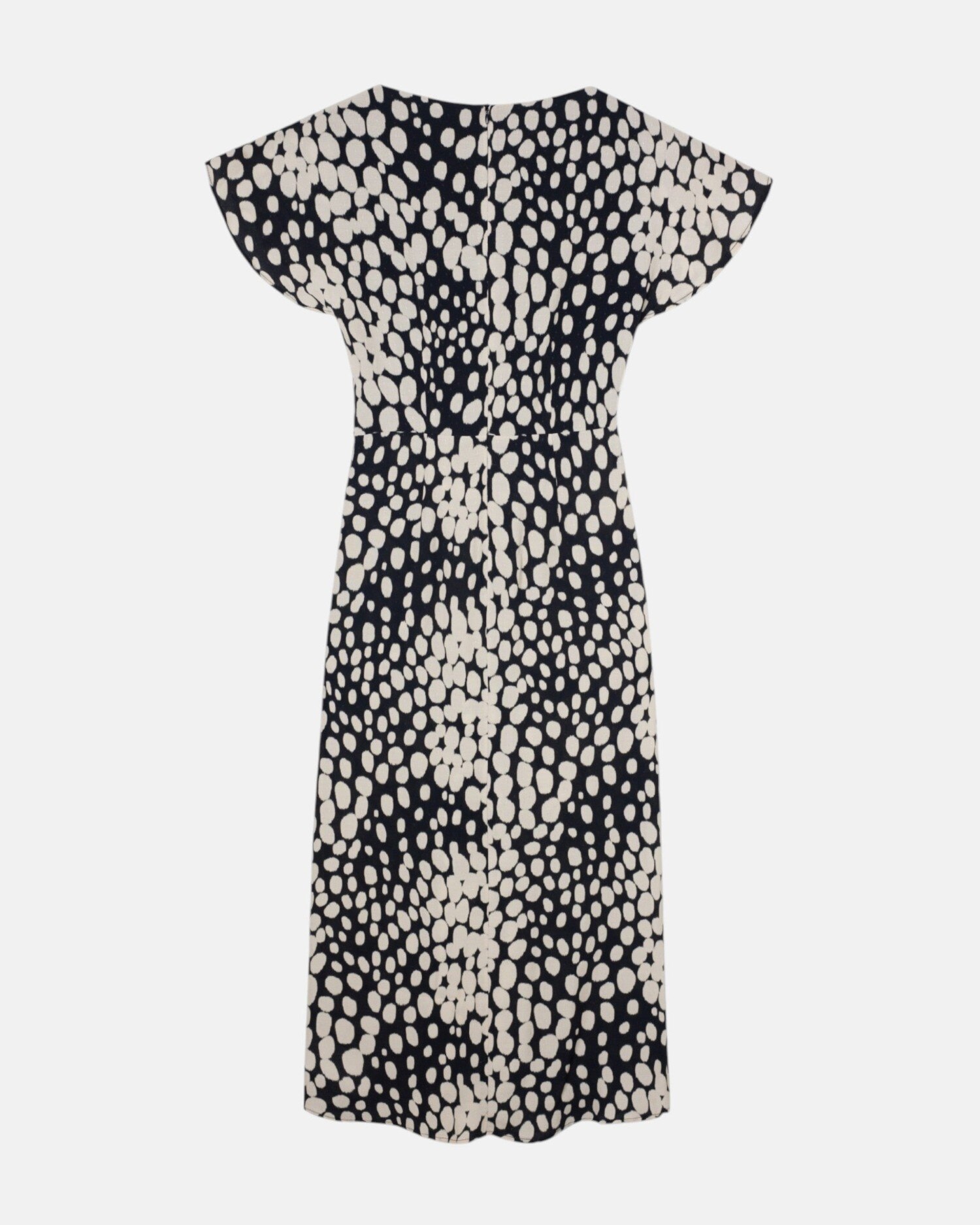 Vestido Midi Drapeado Às Bolinhas em Branco e Preto Branco-4