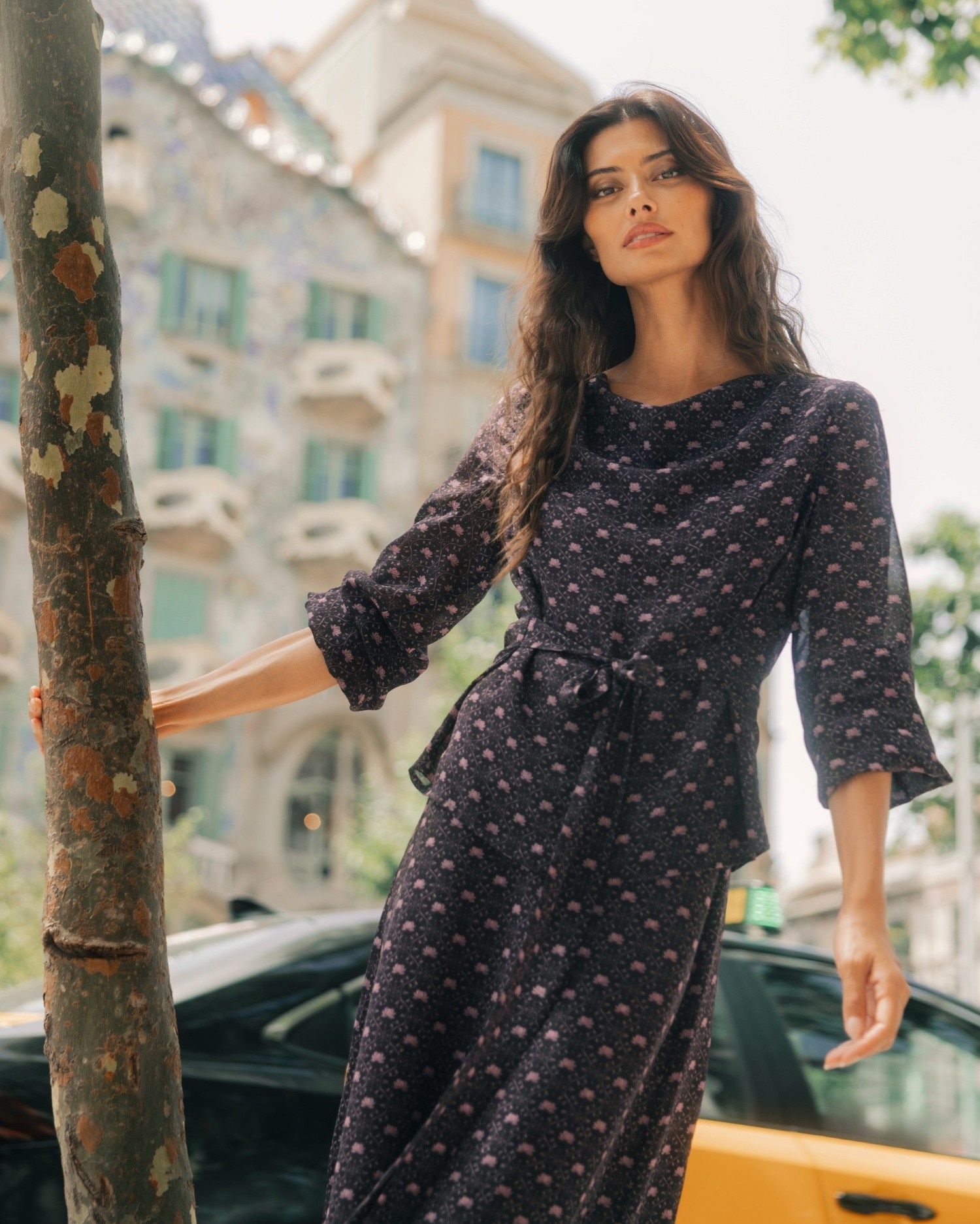 Blusa com Laçada Estampada em Roxo Roxo-3