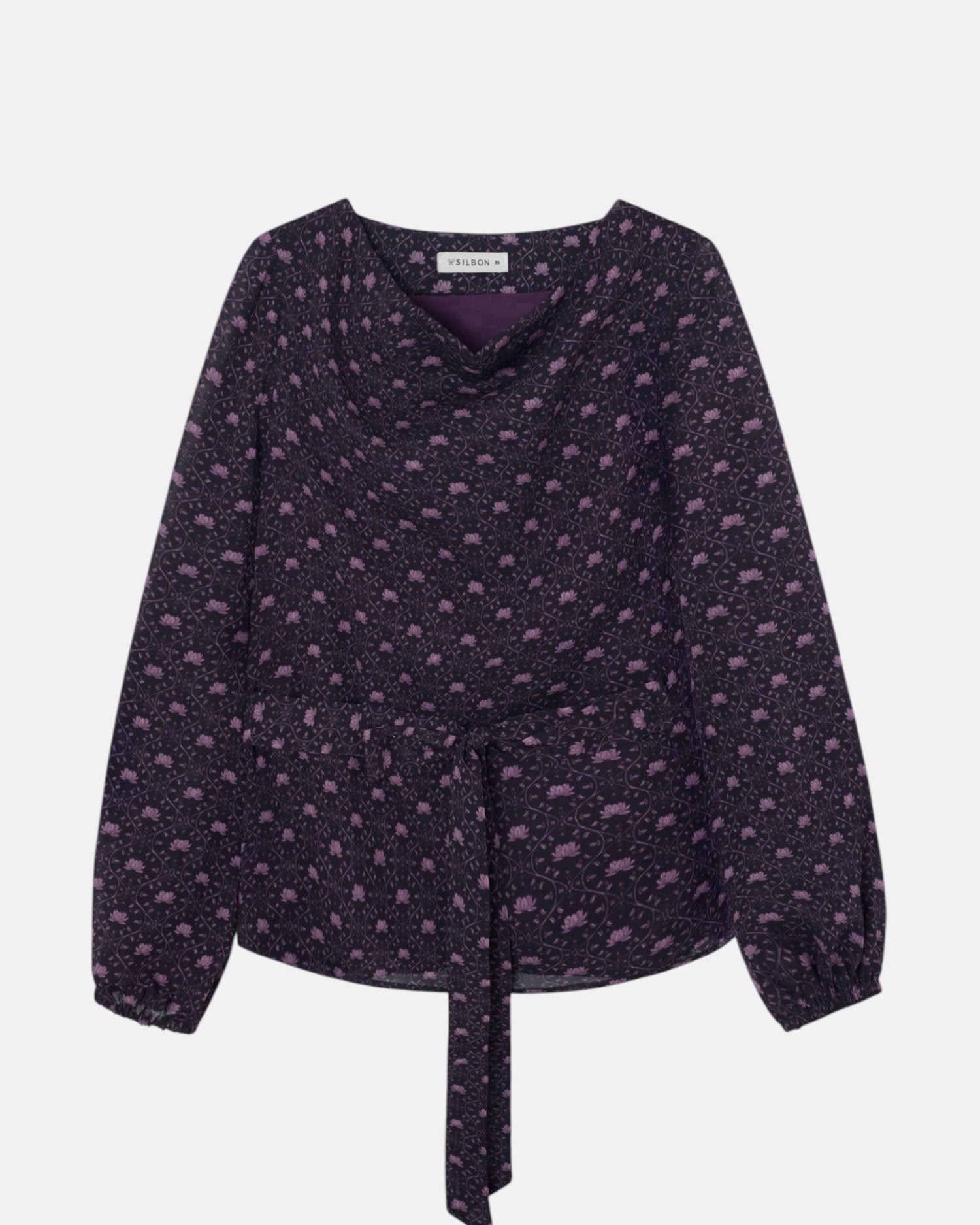 Blusa com Laçada Estampada em Roxo Roxo-4
