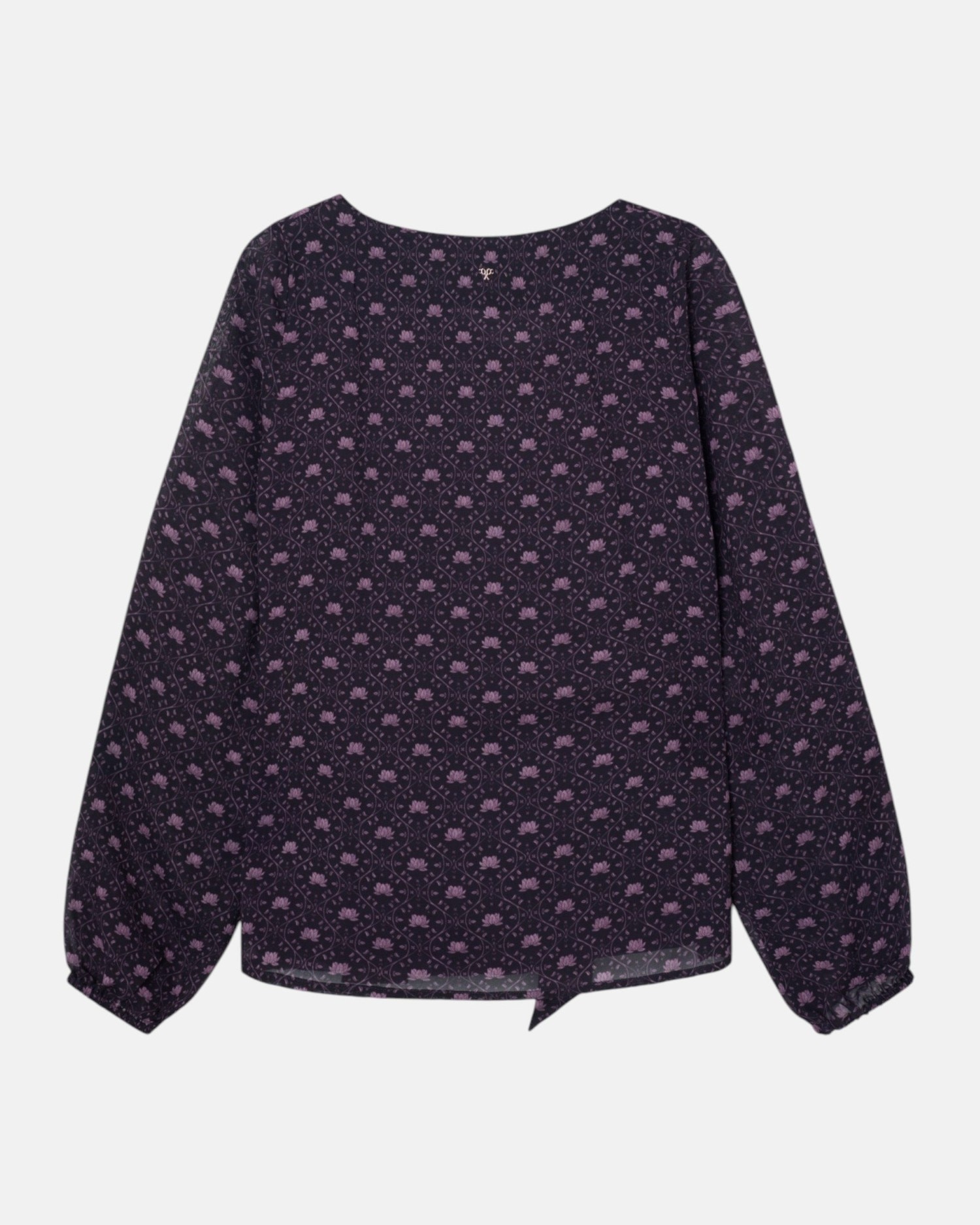 Blusa com Laçada Estampada em Roxo Roxo-5