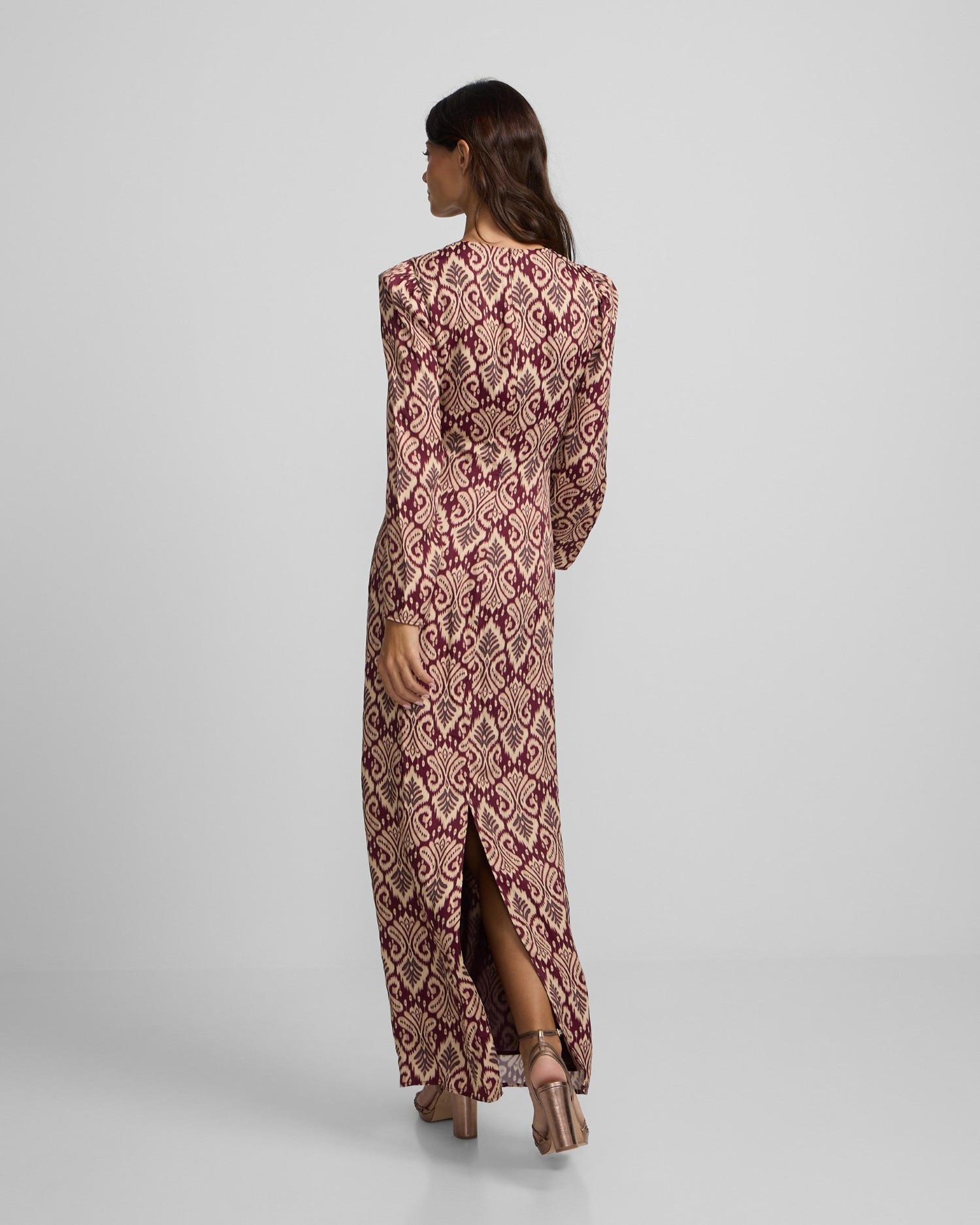 Vestido Comprido Drapeado com Estampado Ikat em Bordeaux Bordeaux-2