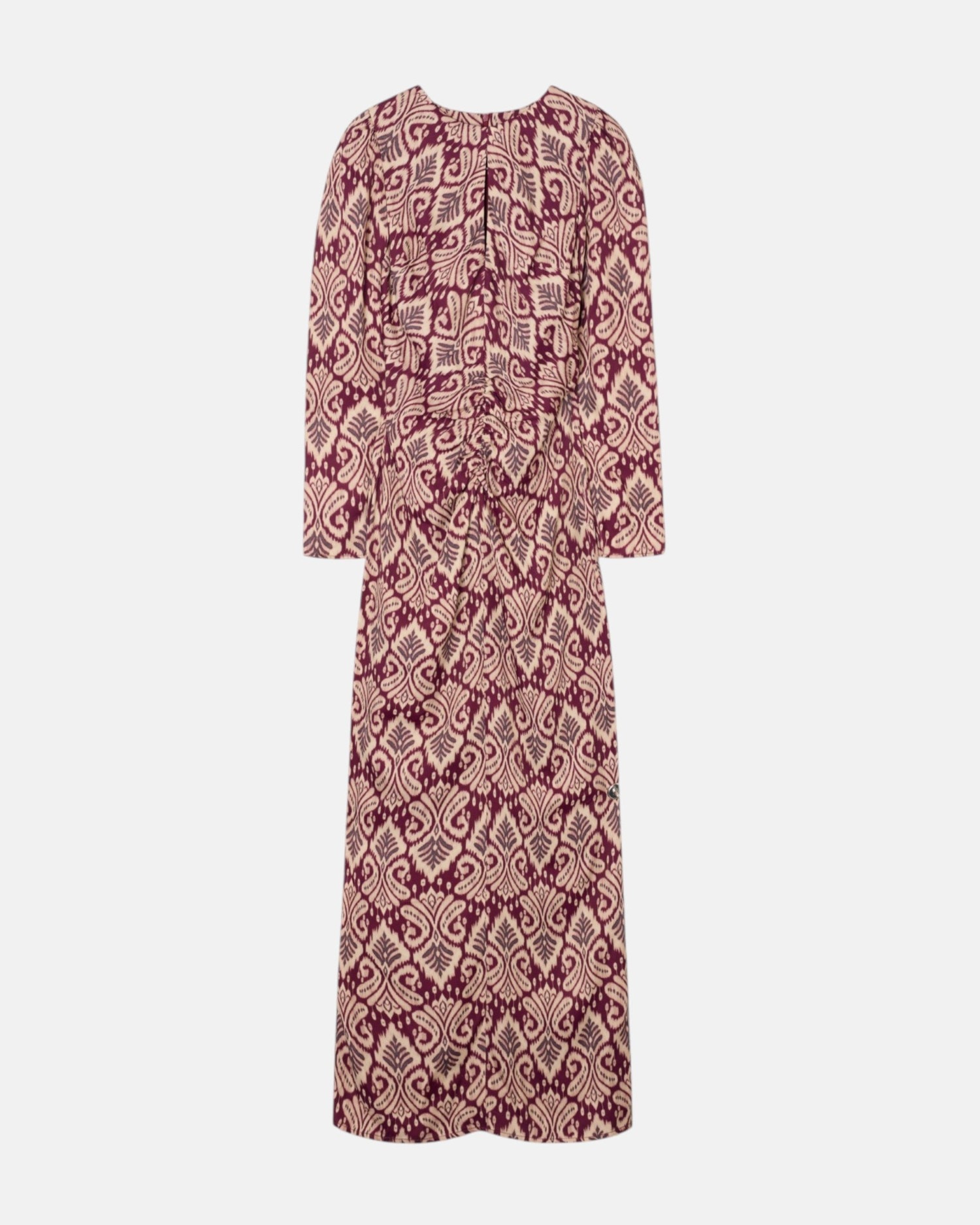 Vestido Comprido Drapeado com Estampado Ikat em Bordeaux Bordeaux-4